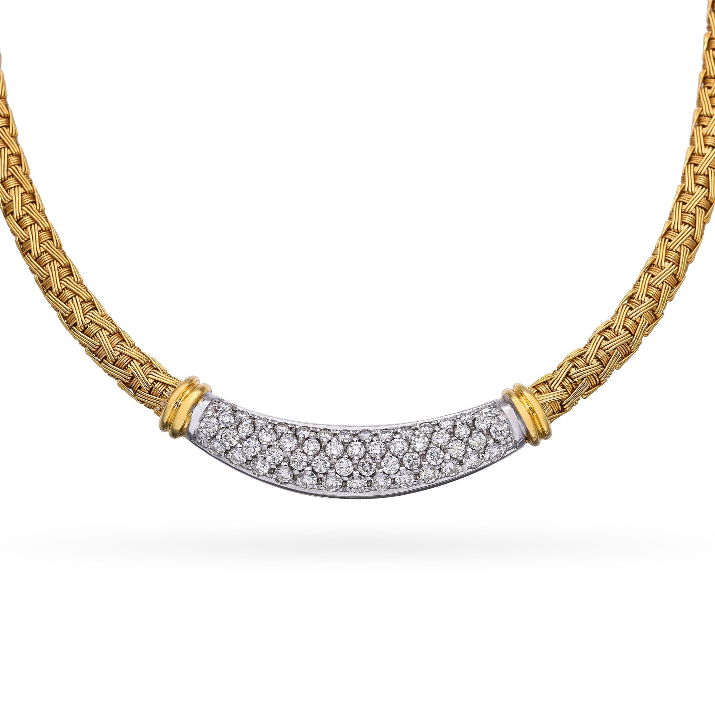 Roberto Coin 18k Yellow Gold Two Tone Braided Link Diamond Pave Necklace In condizioni buone in vendita a New York, NY