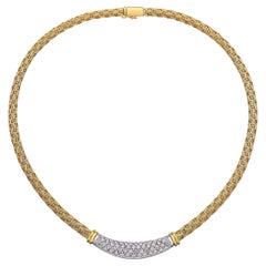 Roberto Coin 18k Yellow Gold Two Tone Braided Link Diamond Pave Necklace