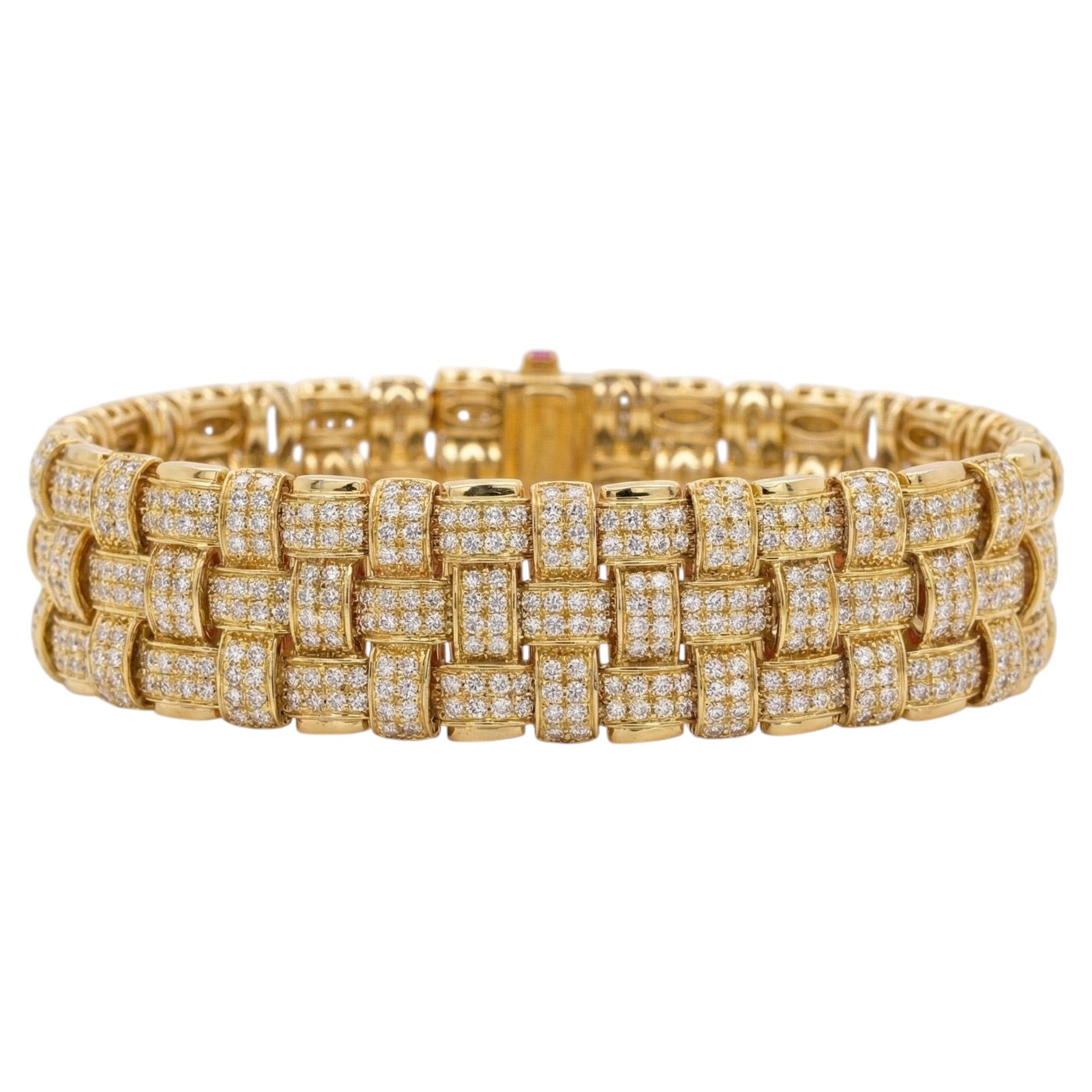 Roberto Coin 18K Gelbgold Wide Diamond Woven Link Armband 7 Karat VS2