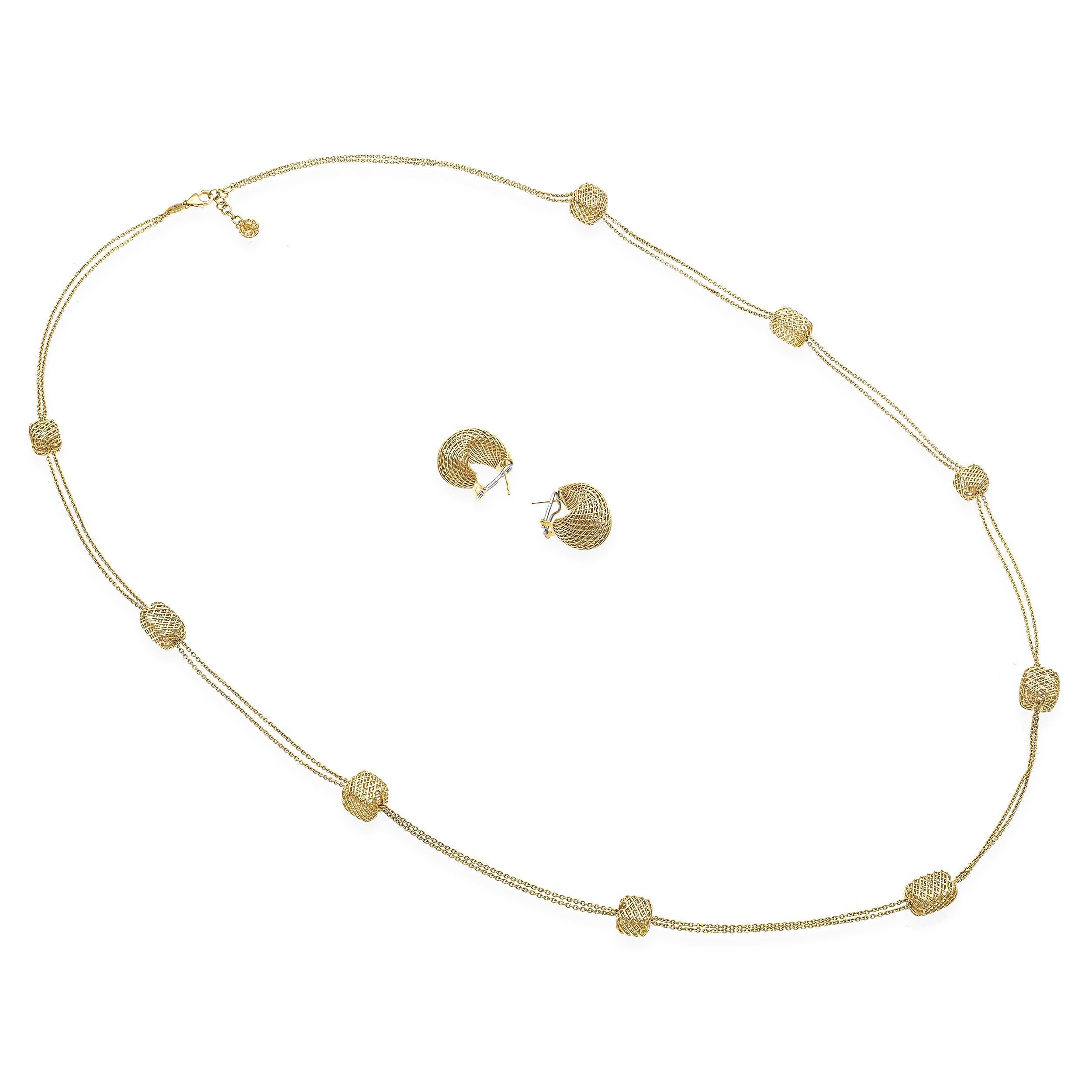 Women's Roberto Coin 18k Yellow Gold Woven Earring and Necklace Set For Sale