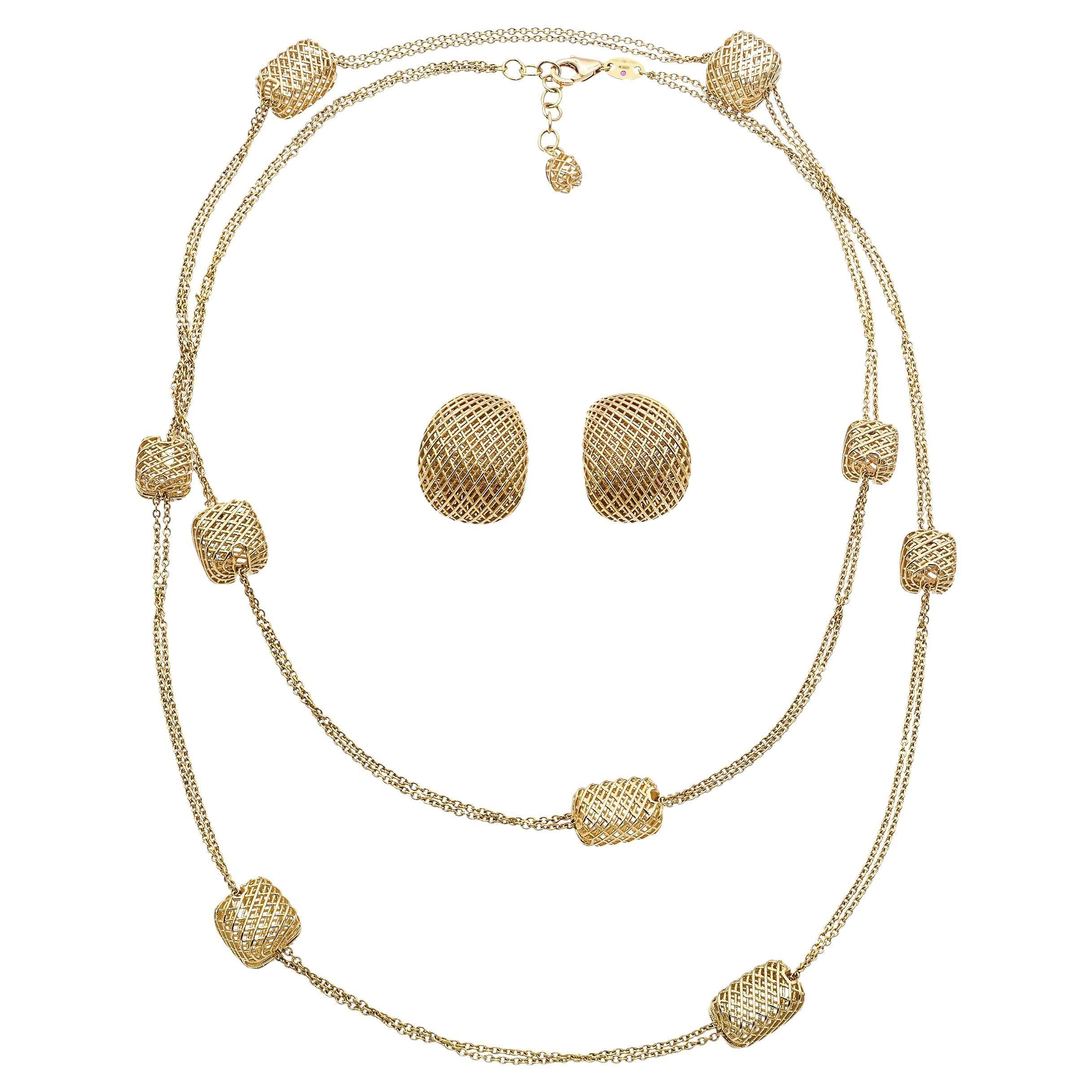Roberto Coin 18k Yellow Gold Woven Earring and Necklace Set For Sale