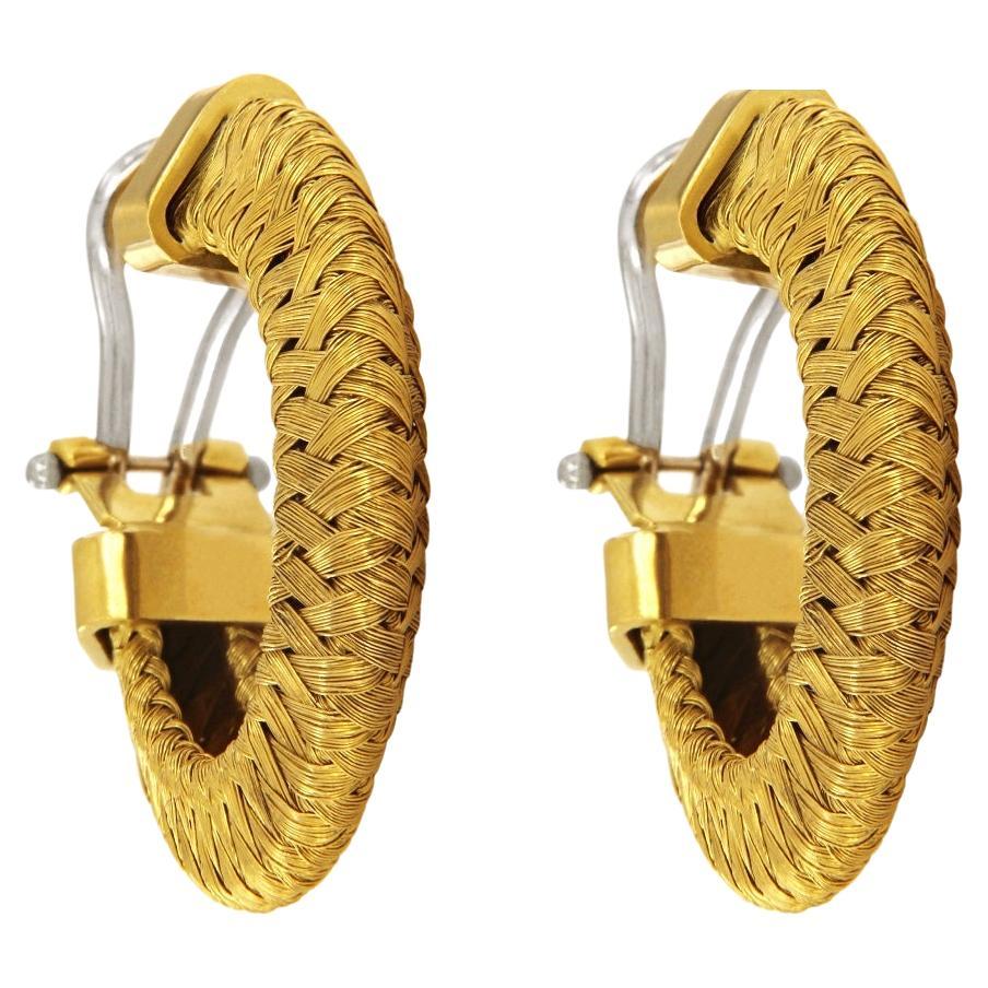 Roberto Coin 18k Yellow Gold Woven Hoop Earrings For Sale