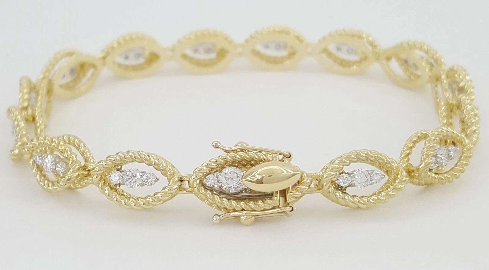 Roberto Coin Pulsera de diamantes Barocco de oro amarillo y blanco de 18 quilates 1,26 quilates 7 en Excelente estado para la venta en Chicago, IL