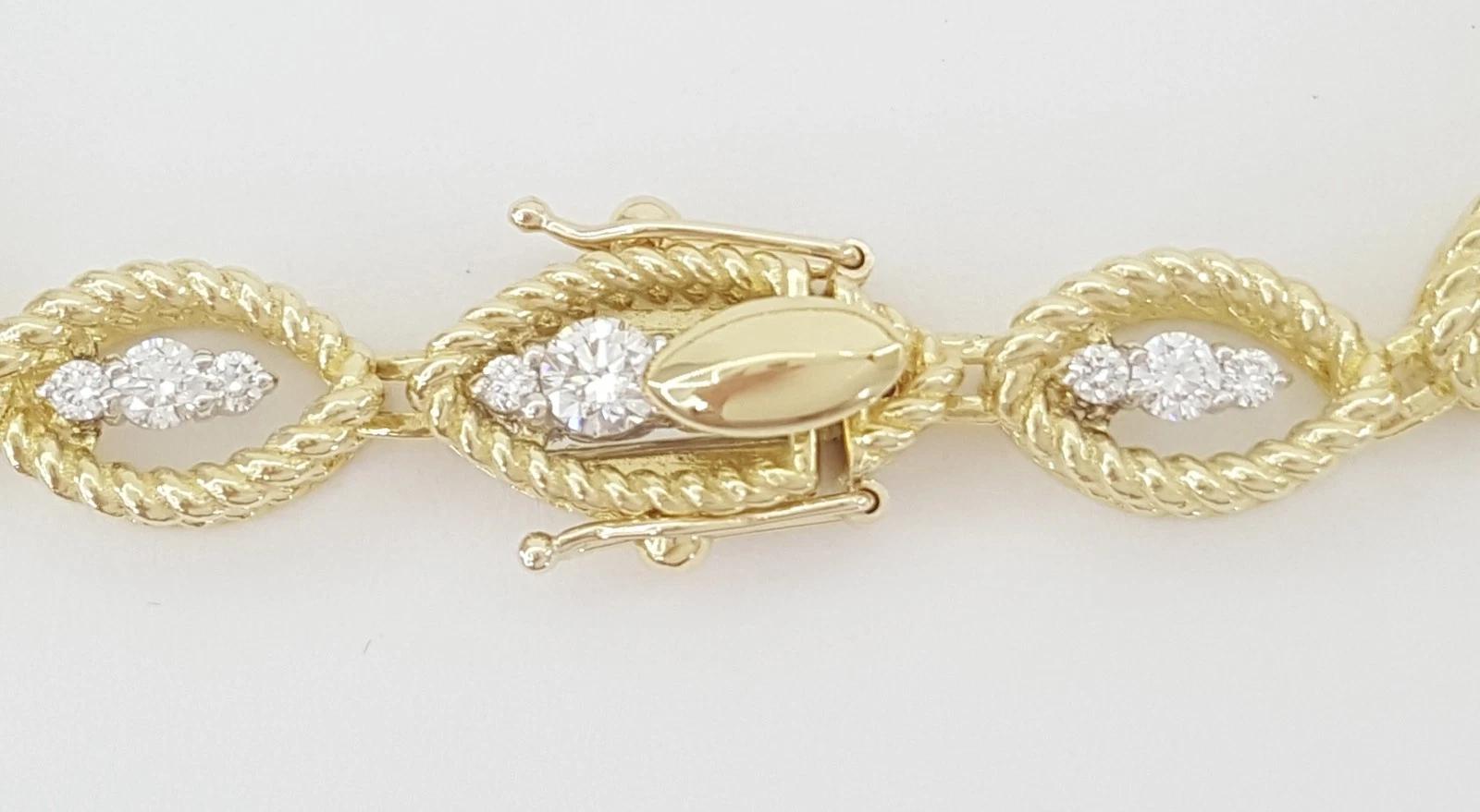 De las mujeres Roberto Coin Pulsera de diamantes Barocco de oro amarillo y blanco de 18 quilates 1,26 quilates 7 en venta