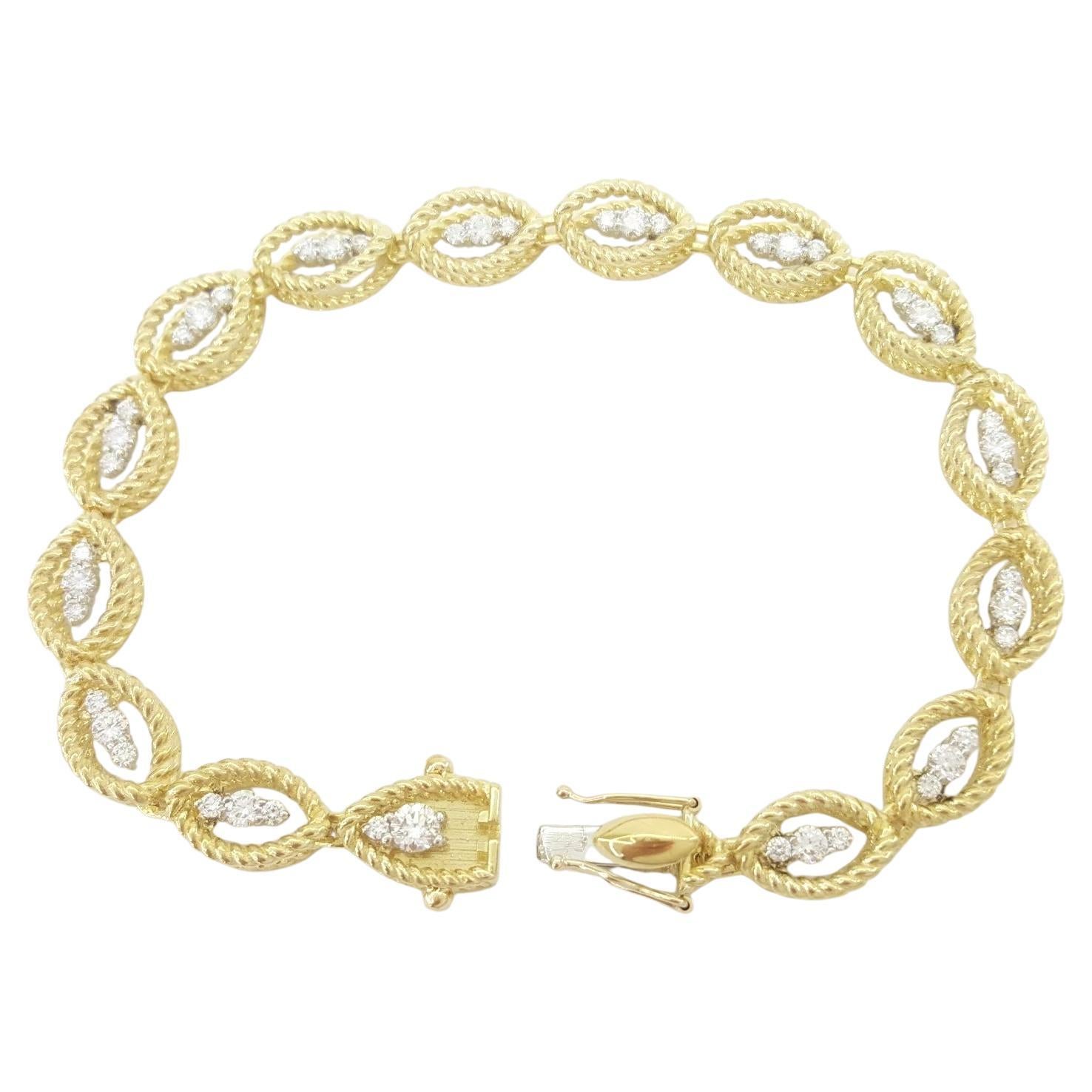 Roberto Coin Pulsera de diamantes Barocco de oro amarillo y blanco de 18 quilates 1,26 quilates 7 en venta