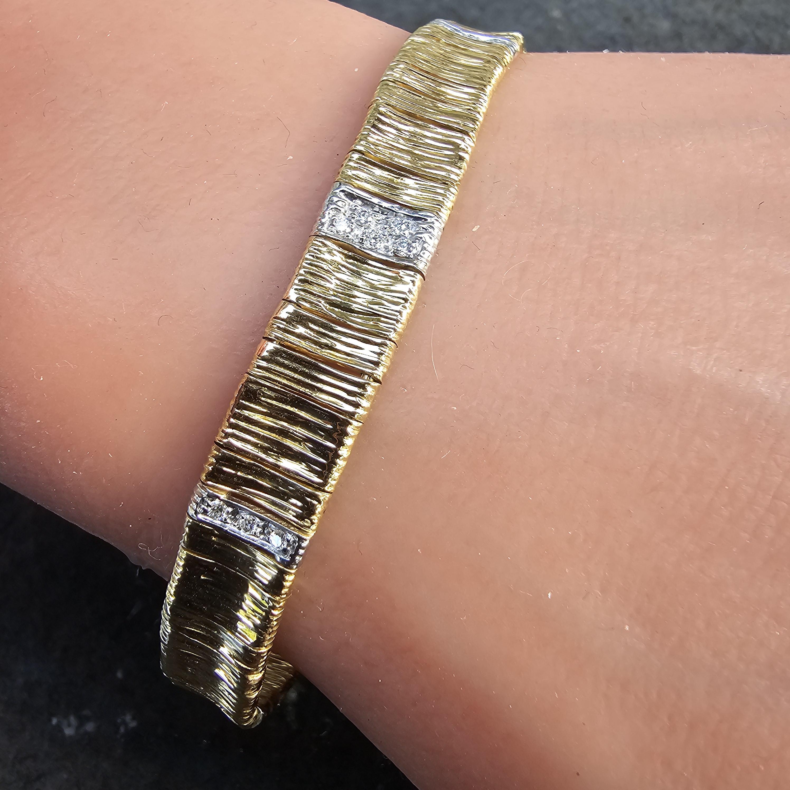 Taglio rotondo Roberto Coin Bracciale con Diamanti in Oro Giallo Bianco 18k Pelle di Elefante Flex 7