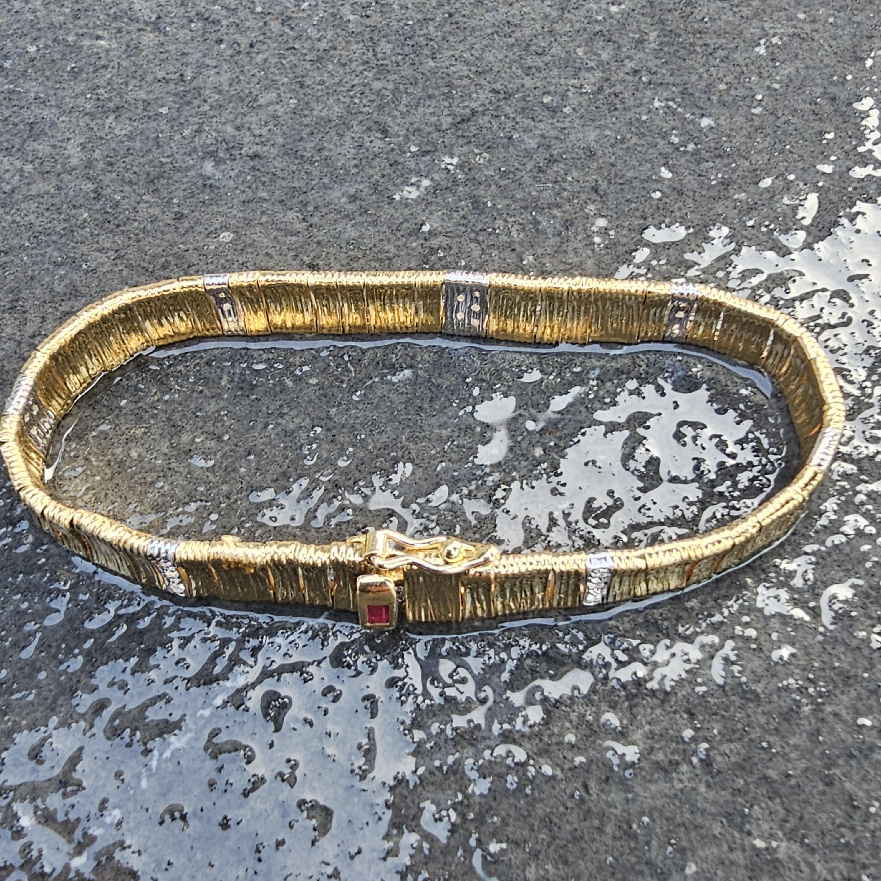 Roberto Coin Bracciale con Diamanti in Oro Giallo Bianco 18k Pelle di Elefante Flex 7