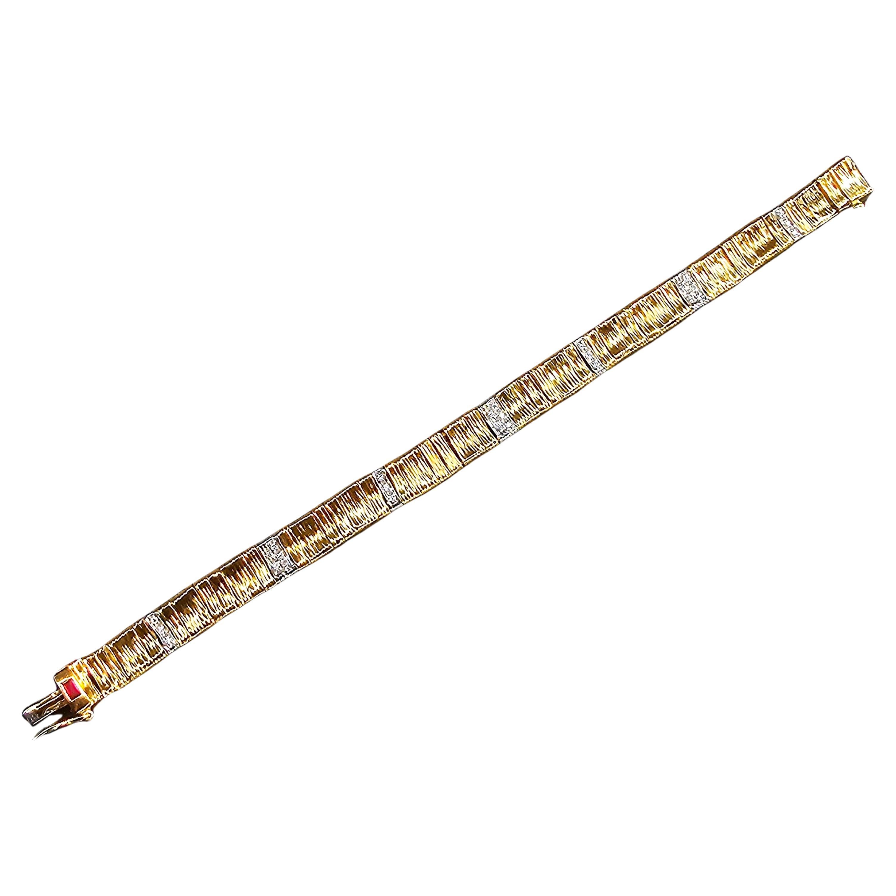 Roberto Coin Bracciale con Diamanti in Oro Giallo Bianco 18k Pelle di Elefante Flex 7" 26.6g in vendita