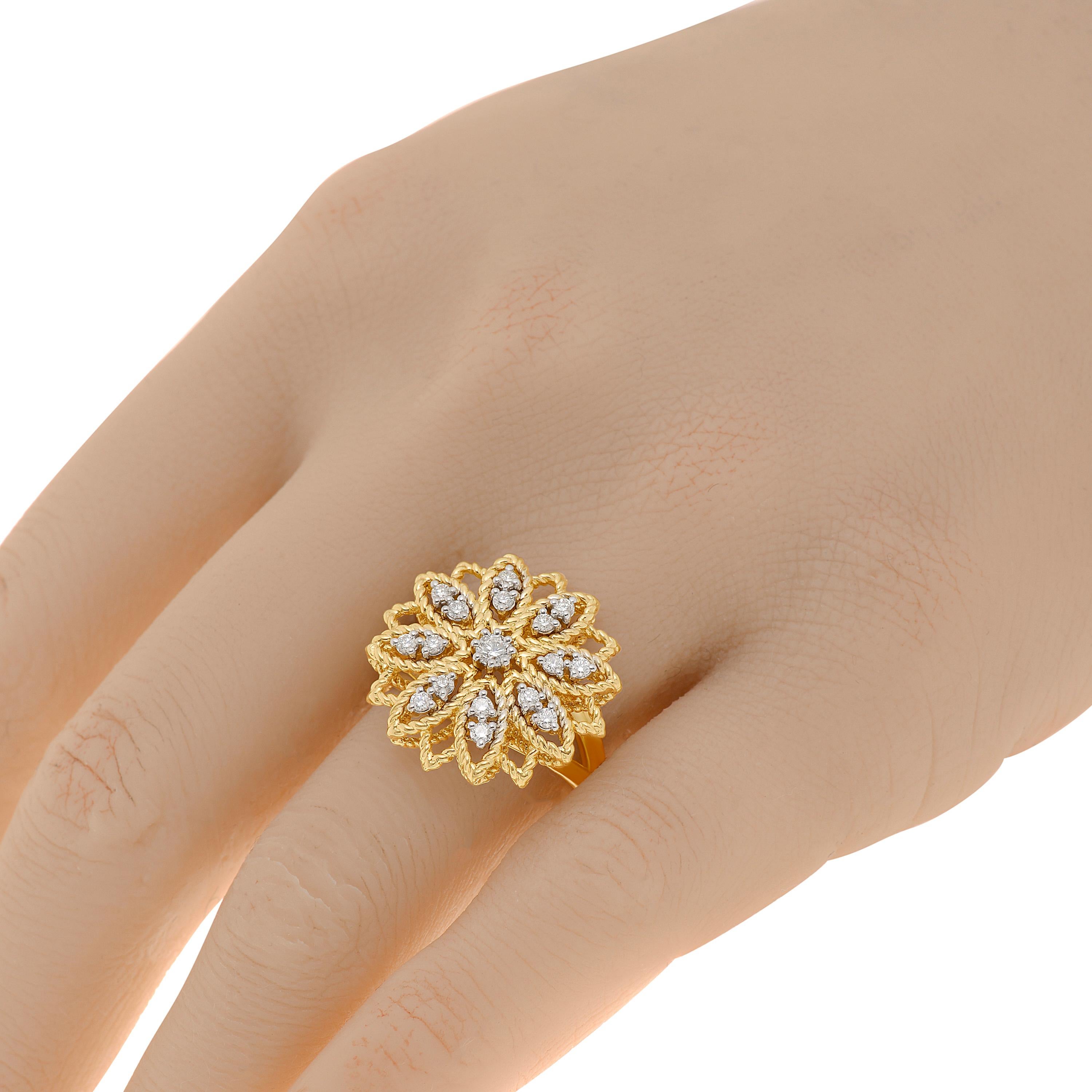Roberto Coin 18K yellow and white gold cocktail ring features approximately 0.40ct. tw. diamonds. The ring size is 7 (54.4). The decoration size is 3/4