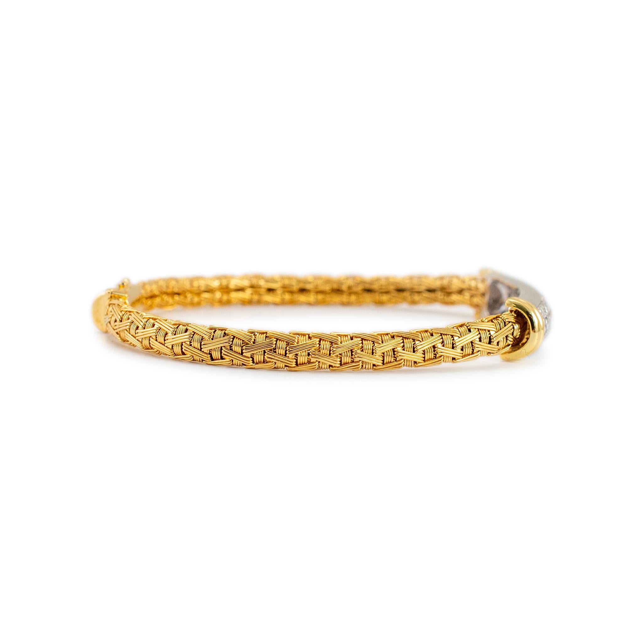 Round Cut Roberto Coin 18K Yellow & White Gold Pave Diamond Bar Woven Link Bracelet