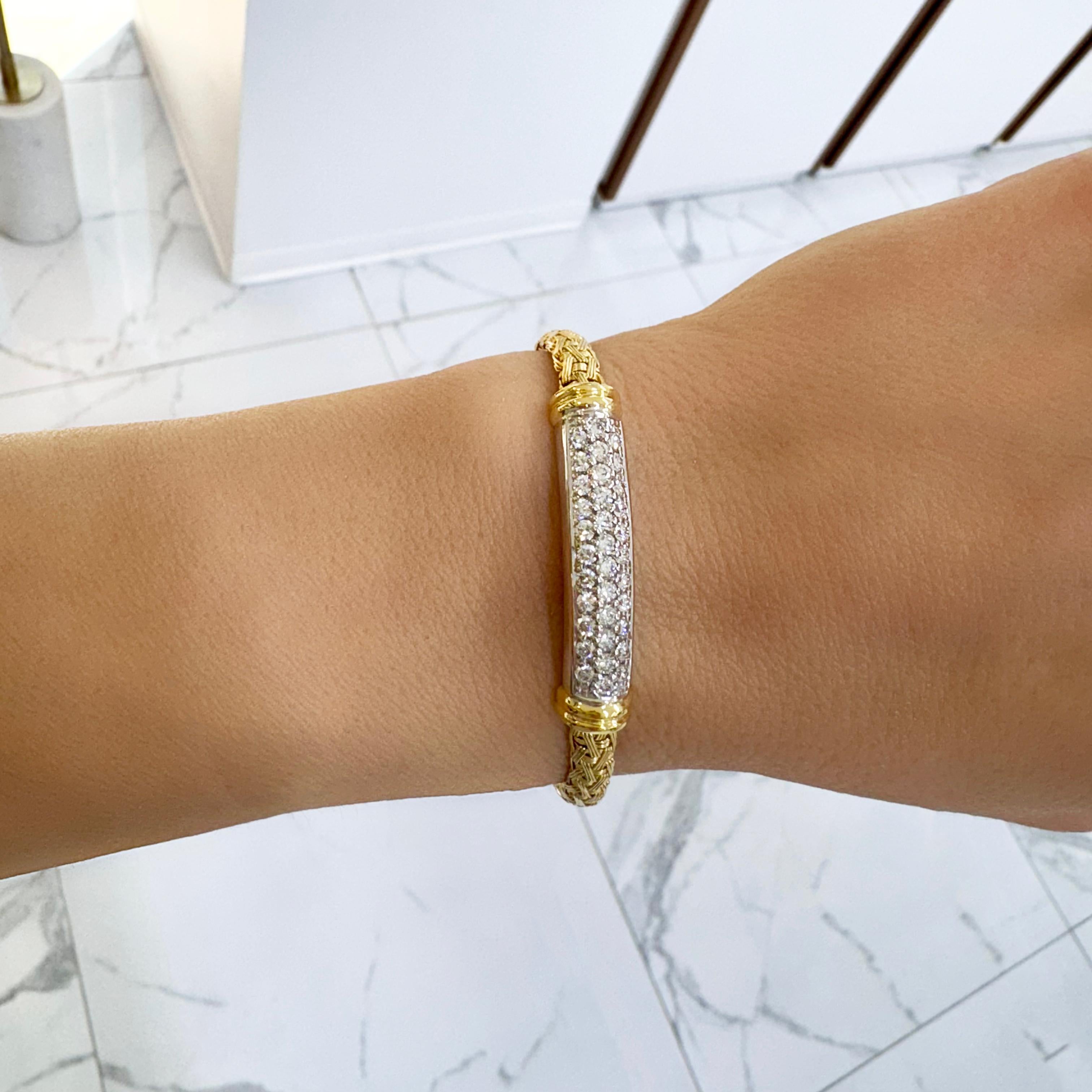 Roberto Coin 18K Yellow & White Gold Pave Diamond Bar Woven Link Bracelet 1