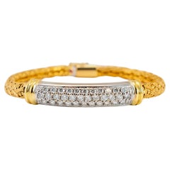 Roberto Coin 18K Yellow & White Gold Pave Diamond Bar Woven Link Bracelet