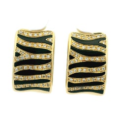 Roberto Coin 18K Yellow & White Gold Zebra Diamond and Black Onyx Huggie Earring