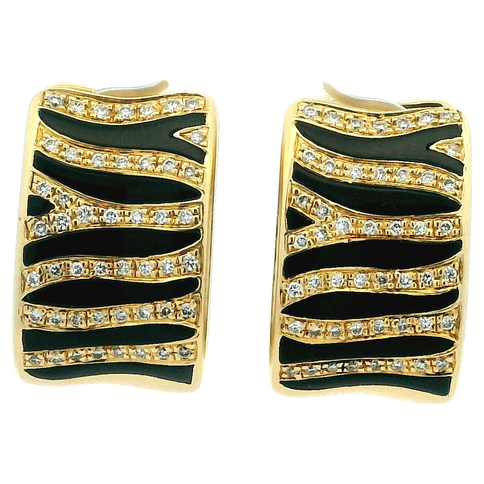 Roberto Coin 18K Yellow
White Gold Zebra Diamond and Black Onyx Huggie Earring