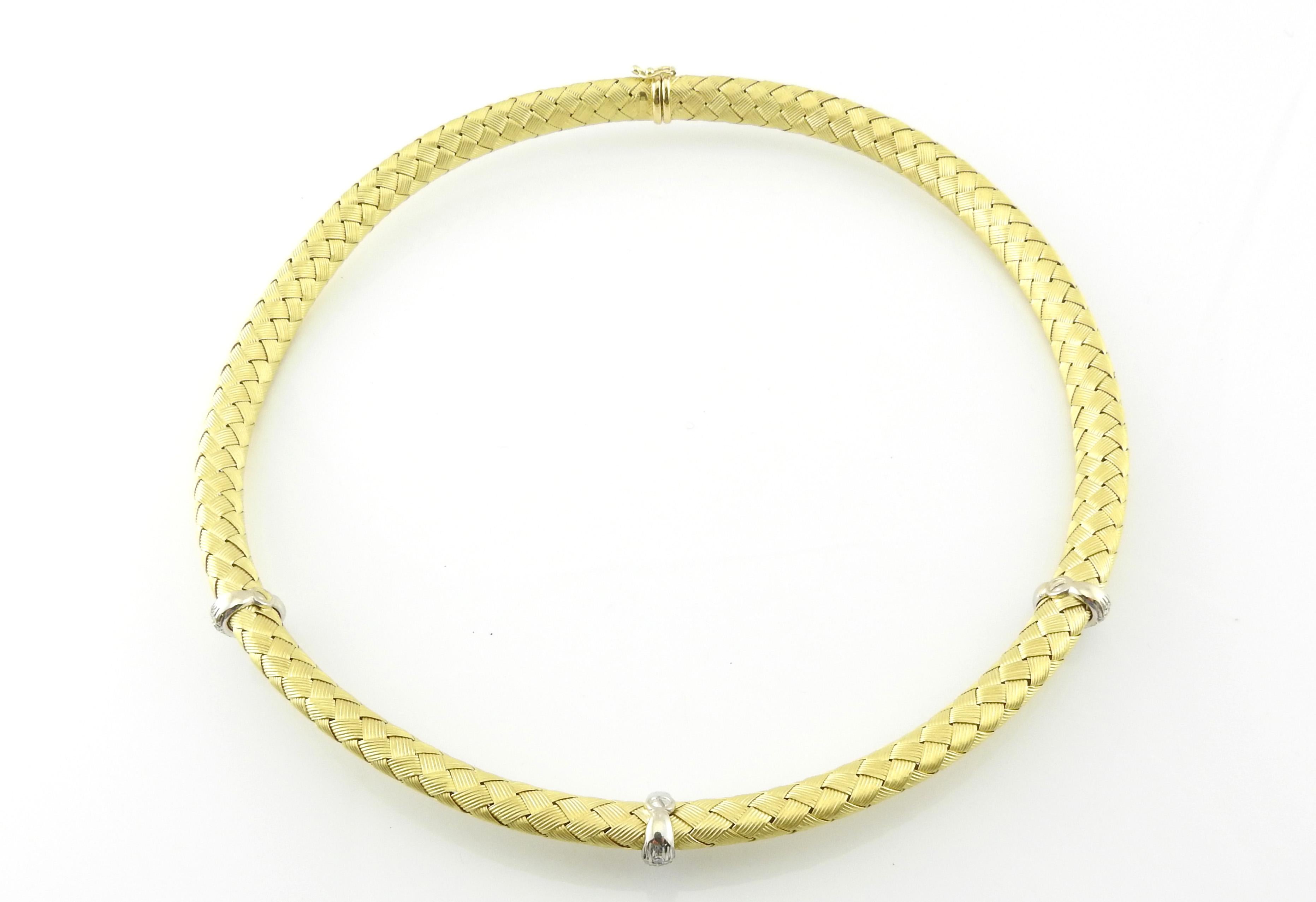 Women's Roberto Coin 18 Karat Yellow Woven Silk 3 Station Diamond Necklace Choker