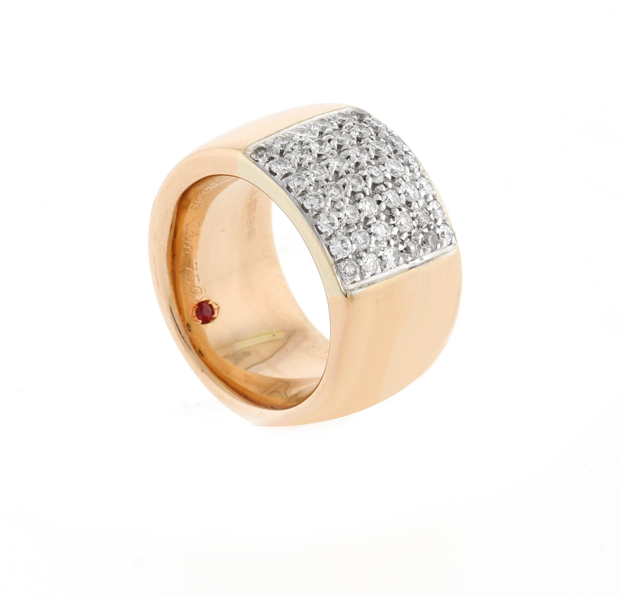 Round Cut Roberto Coin 18kt Rose Gold and Wide Diamond Band For Sale