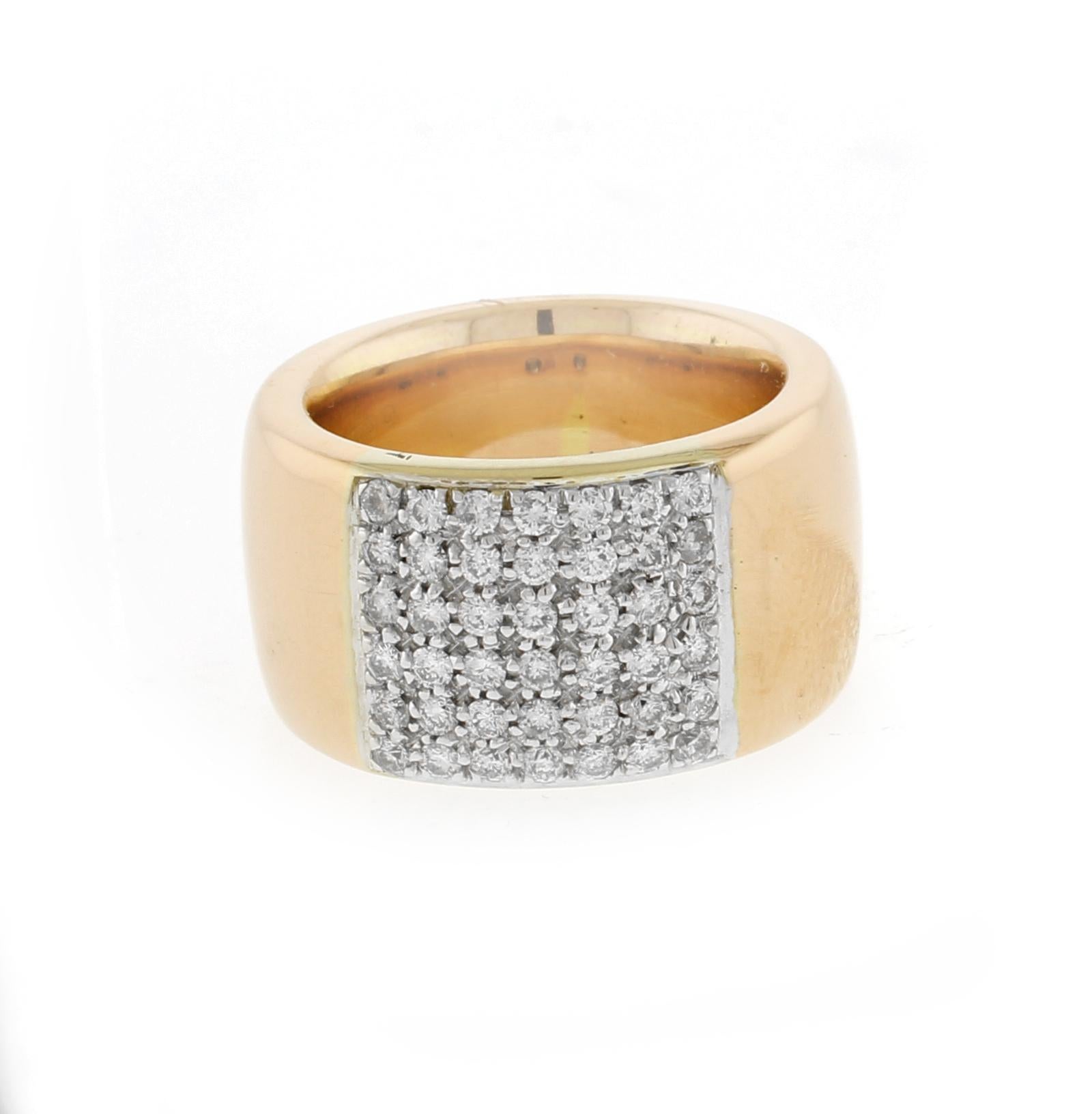 Roberto Coin 18kt Rose Gold and Wide Diamond Band In Excellent Condition For Sale In Bethesda, MD