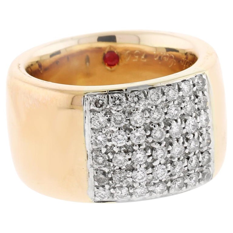 Roberto Coin 18kt Rose Gold and Wide Diamond Band For Sale at 1stDibs