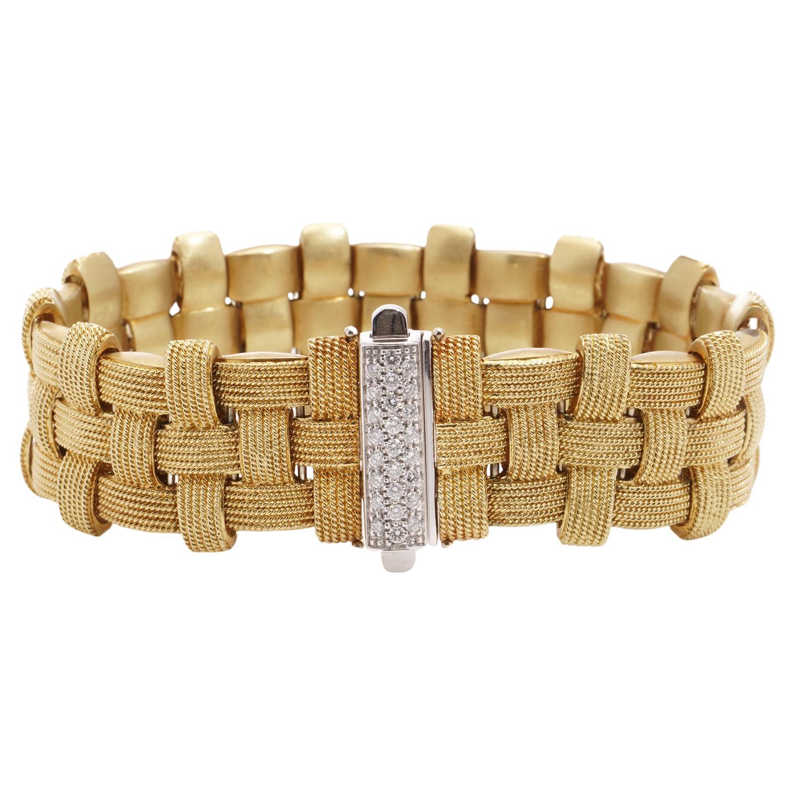 Roberto Coin 18kt White and Yellow Gold Appasionata Woven Design Bracelet  For Sale