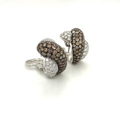 Roberto Coin 18KT White Gold Twist Earrings, 8.70CT Brown & White Diamonds