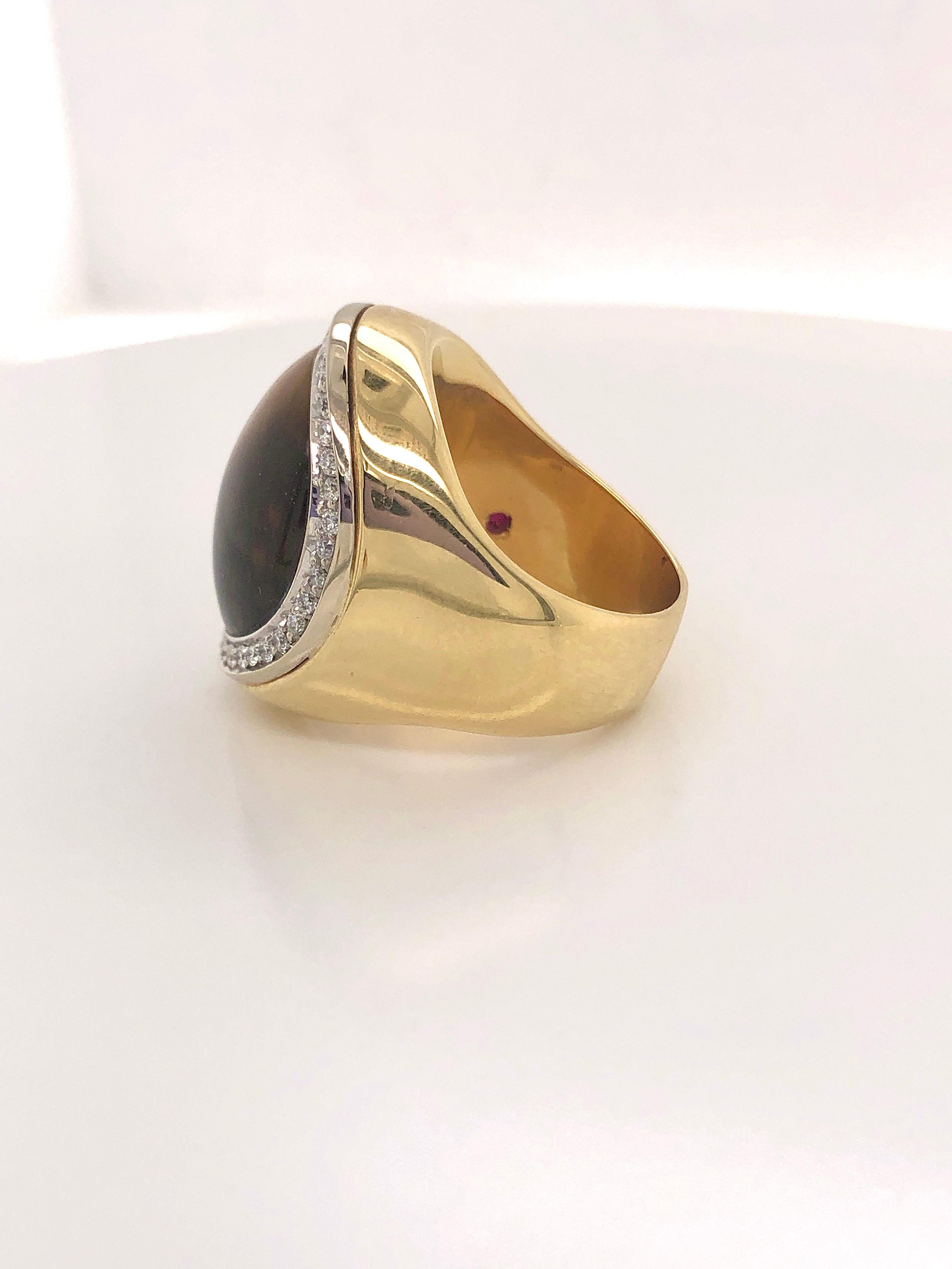 Roberto Coin 18 Karat Yellow Gold and Tiger's Eye Ring with Diamond Halo 1