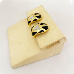 Roberto Coin 18 Karat Yellow Gold Onyx and Diamond Giraffe Pattern Earring