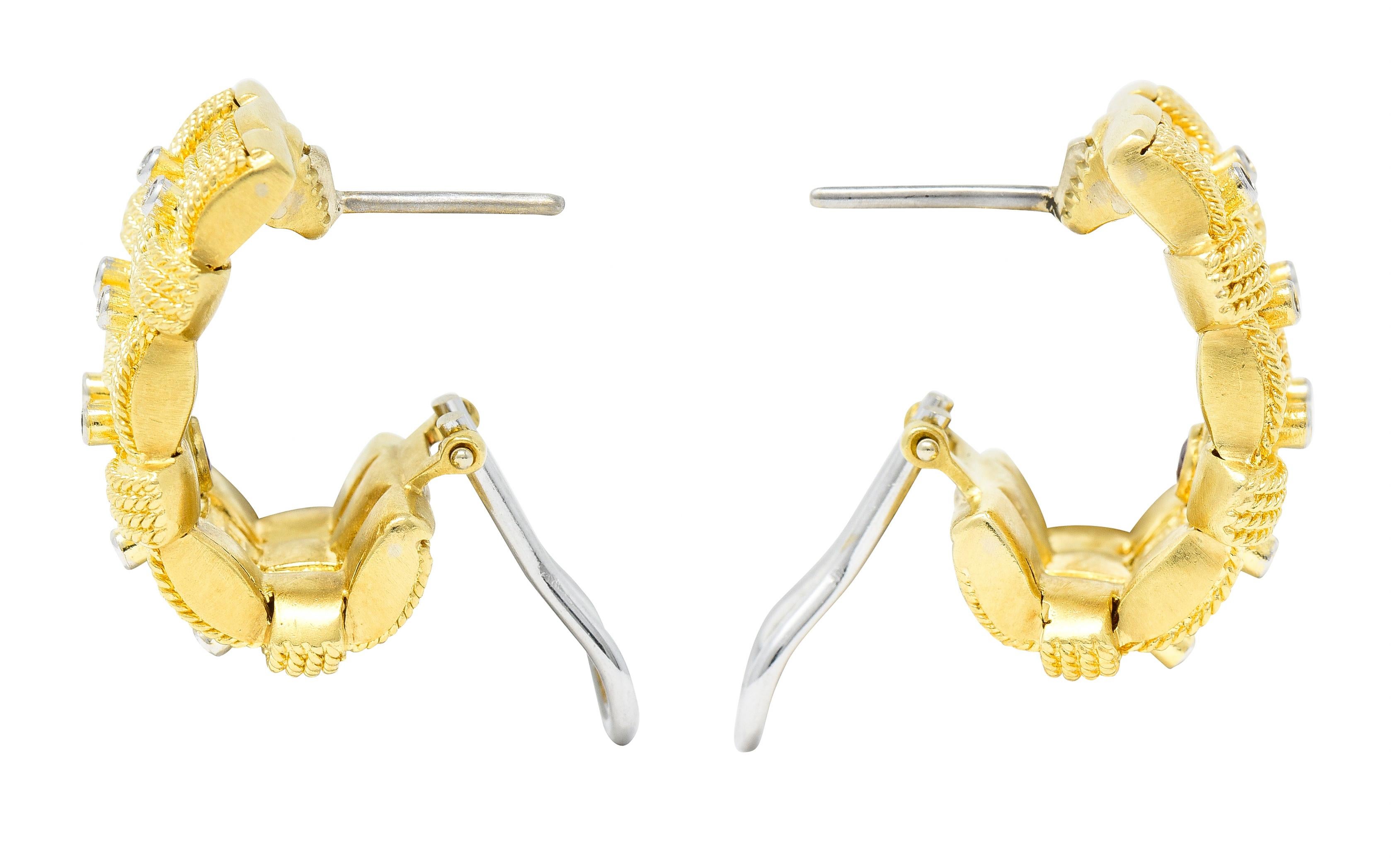 Contemporary Roberto Coin 1990s Diamond 18 Karat Yellow Gold Appassionata Half-Hoop Earrings For Sale