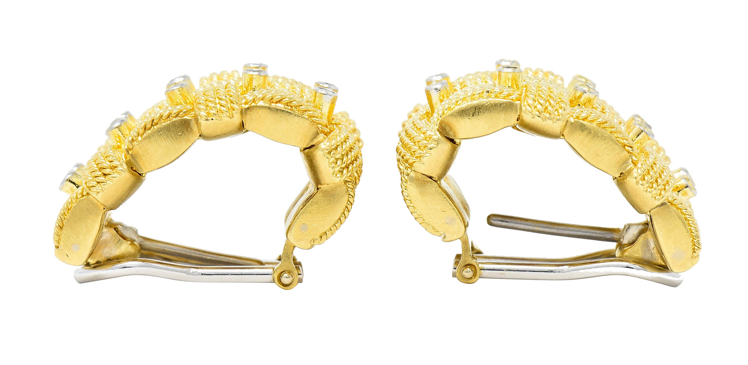 Roberto Coin 1990s Diamond 18 Karat Yellow Gold Appassionata Half-Hoop Earrings In Excellent Condition For Sale In Philadelphia, PA