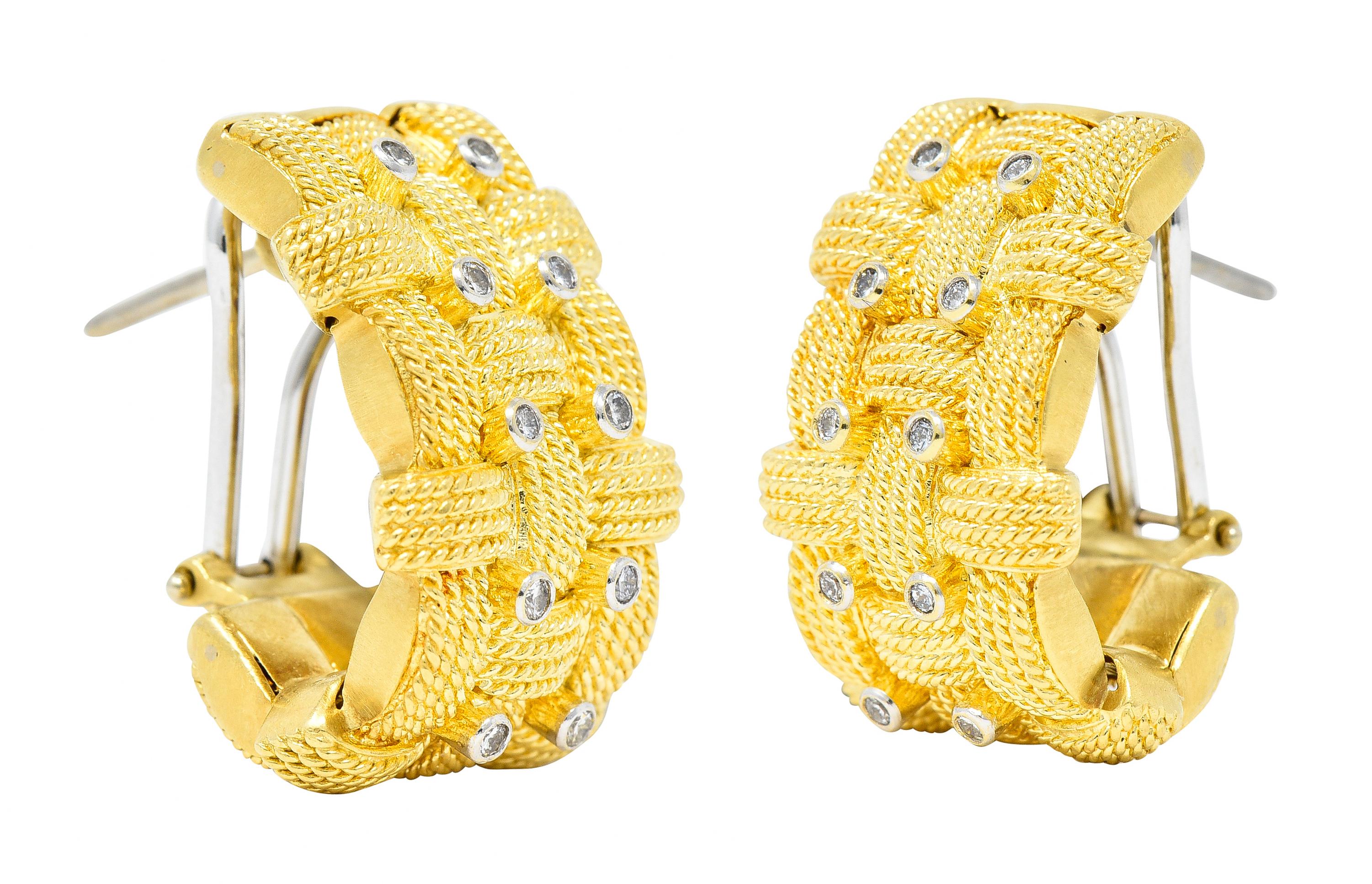 Roberto Coin 1990s Diamond 18 Karat Yellow Gold Appassionata Half-Hoop Earrings For Sale 1