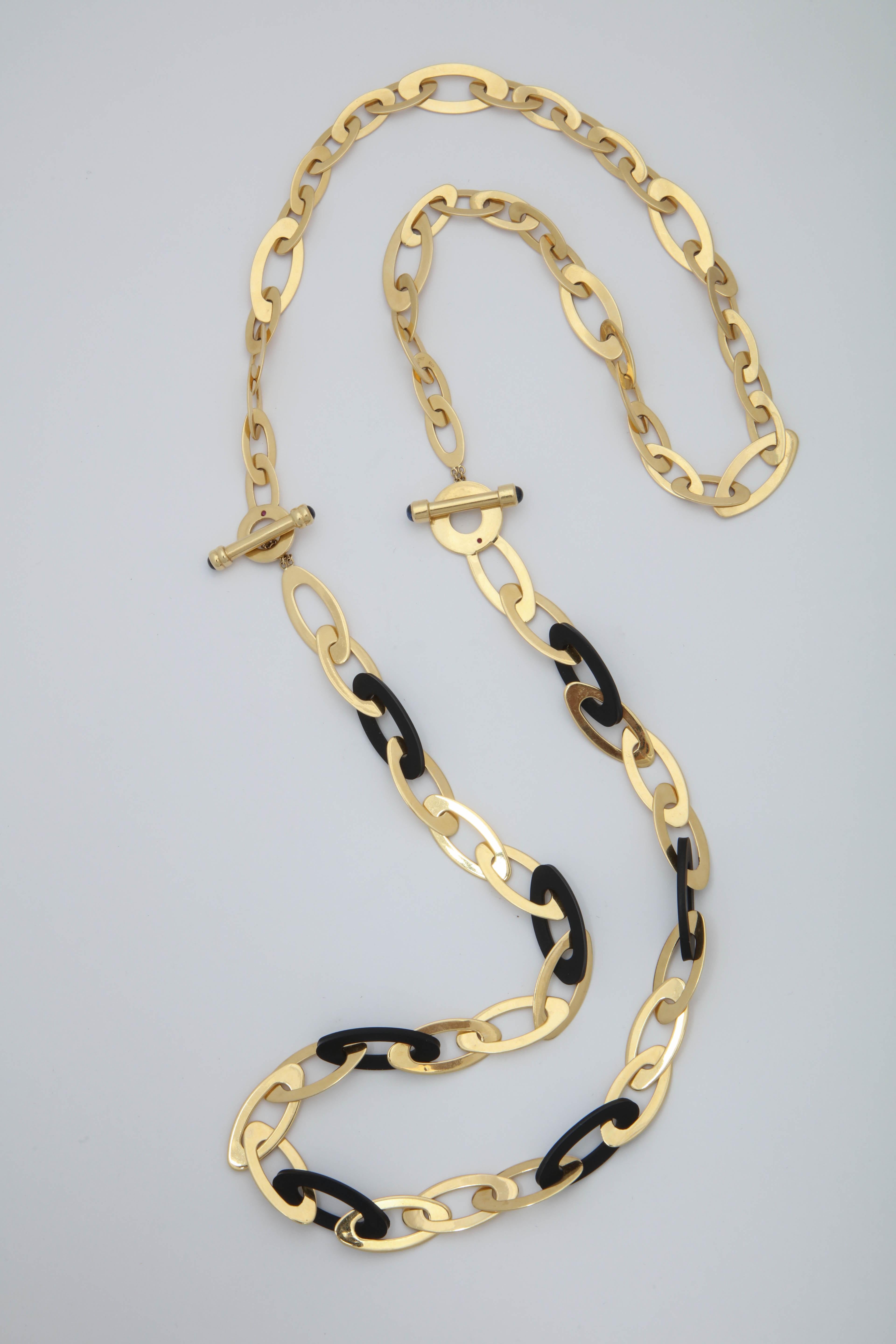 Women's or Men's Roberto Coin 1990s Rubber with Gold Oblong Links Convertible Chain Necklace