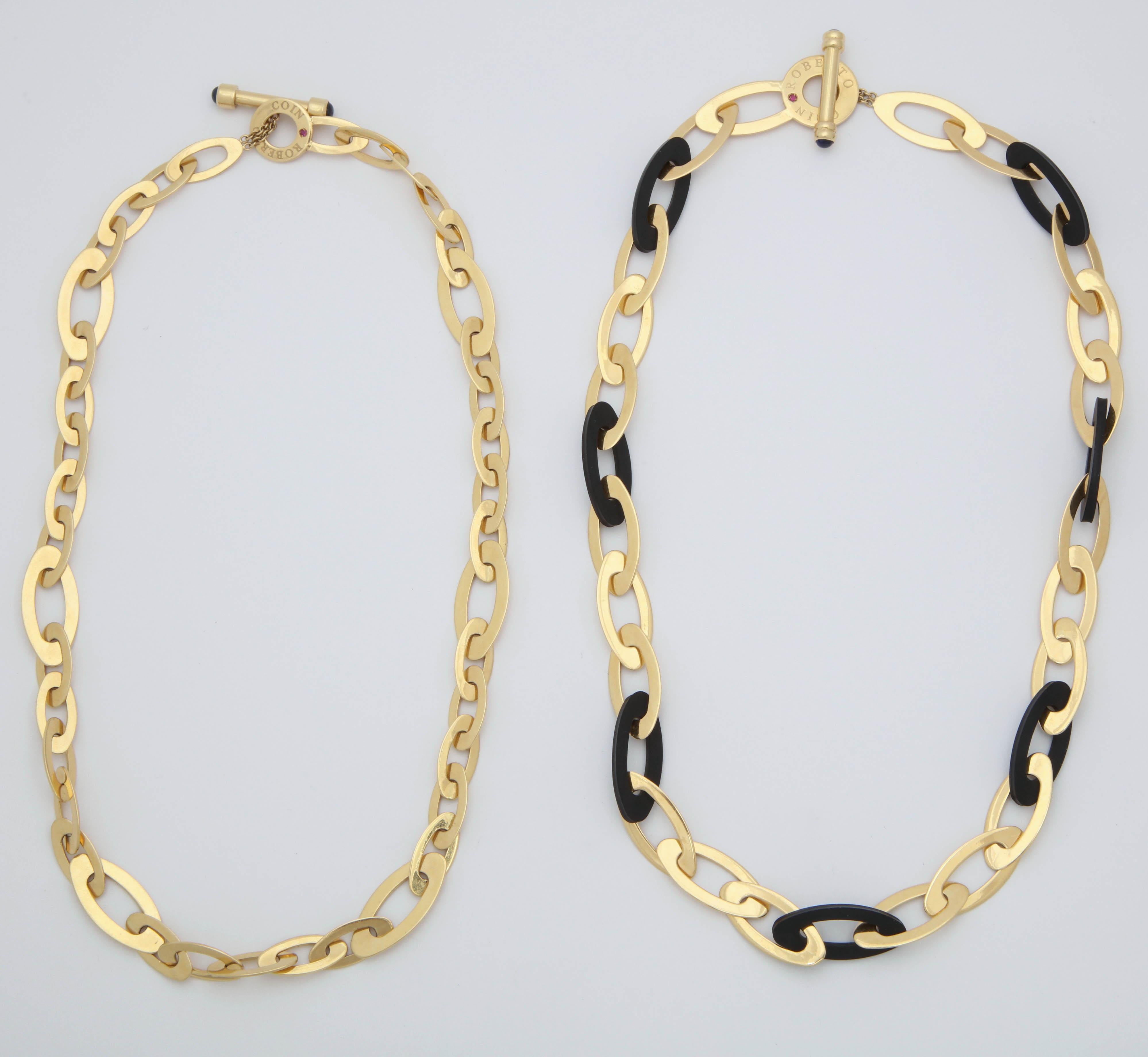 Roberto Coin 1990s Rubber with Gold Oblong Links Convertible Chain Necklace 1