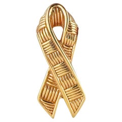 Roberto Coin 1k Yellow Gold Ribbon Pin Brooch Italy 1.2"