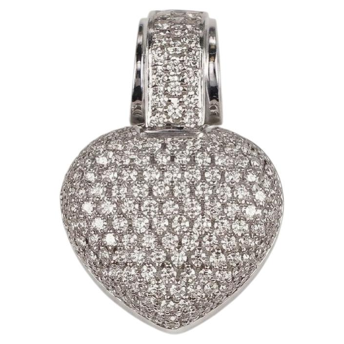 Roberto Coin 2 Carat Diamond Pave Heart Pendant in 18k White Gold