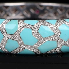 Roberto Coin 2 Carat Diamond Turquoise Enamel 18k White Gold Bangle Bracelet