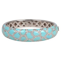 Roberto Coin 2 Carat Diamond Turquoise Enamel 18k White Gold Bangle Bracelet