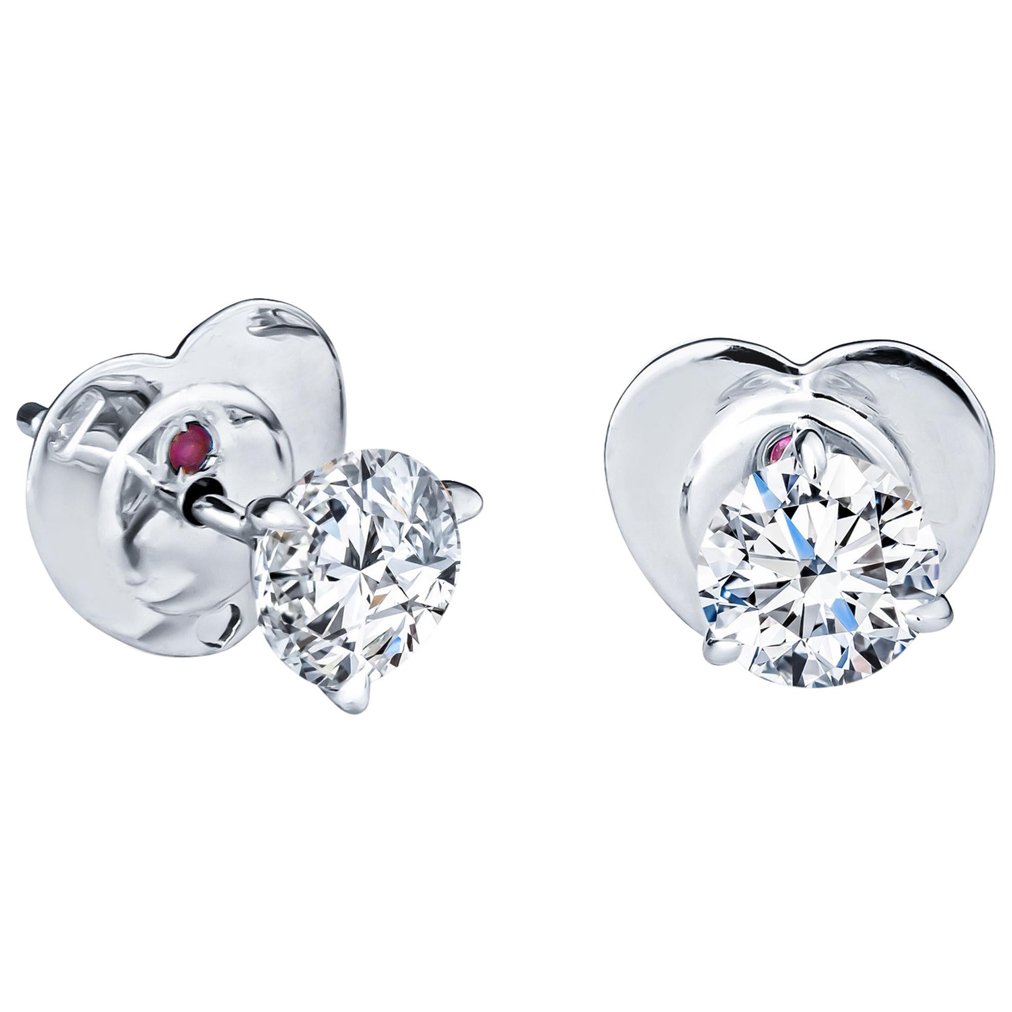 Roberto Coin 2.00 Carat F SI1 Diamond 18kt White Gold Stud Earrings, GIA Reports