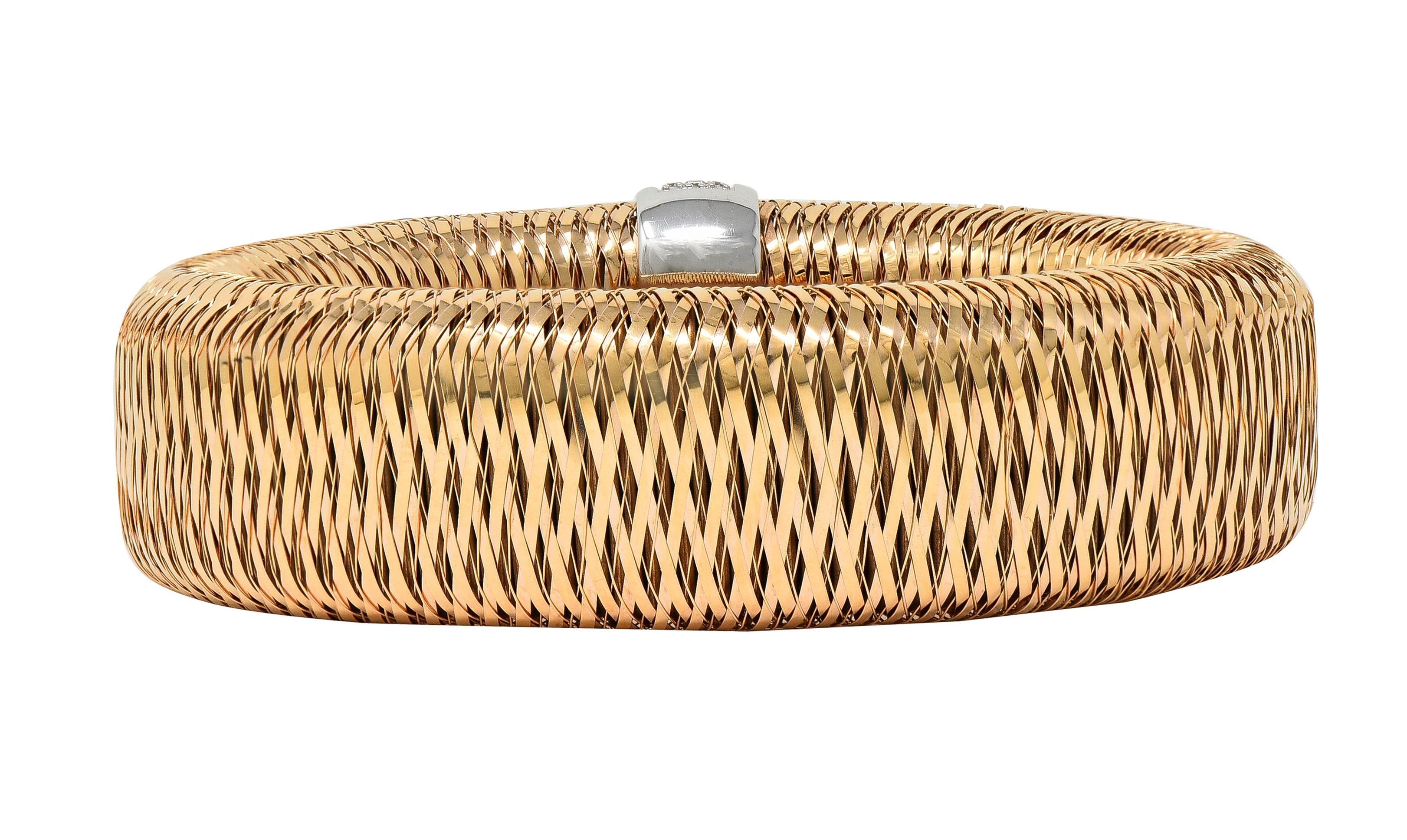 Roberto Coin 2000's 1.08 CTW Diamond 18 Karat Two-Tone Gold Mesh Bracelet In Excellent Condition In Philadelphia, PA