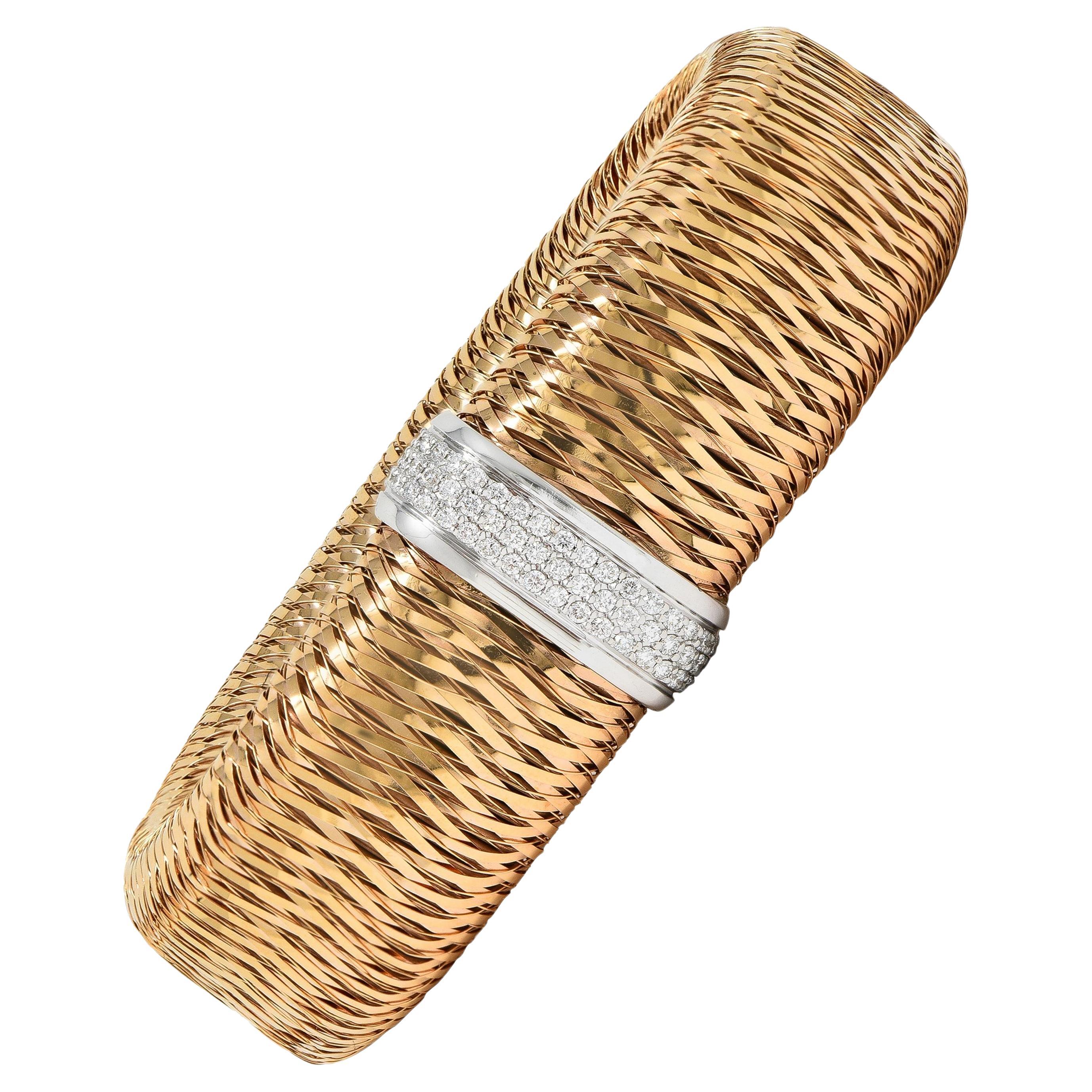 Roberto Coin 2000's 1.08 CTW Diamond 18 Karat Two-Tone Gold Mesh Bracelet