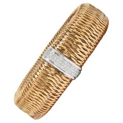 Roberto Coin 2000's 1.08 CTW Diamond 18 Karat Two-Tone Gold Mesh Bracelet