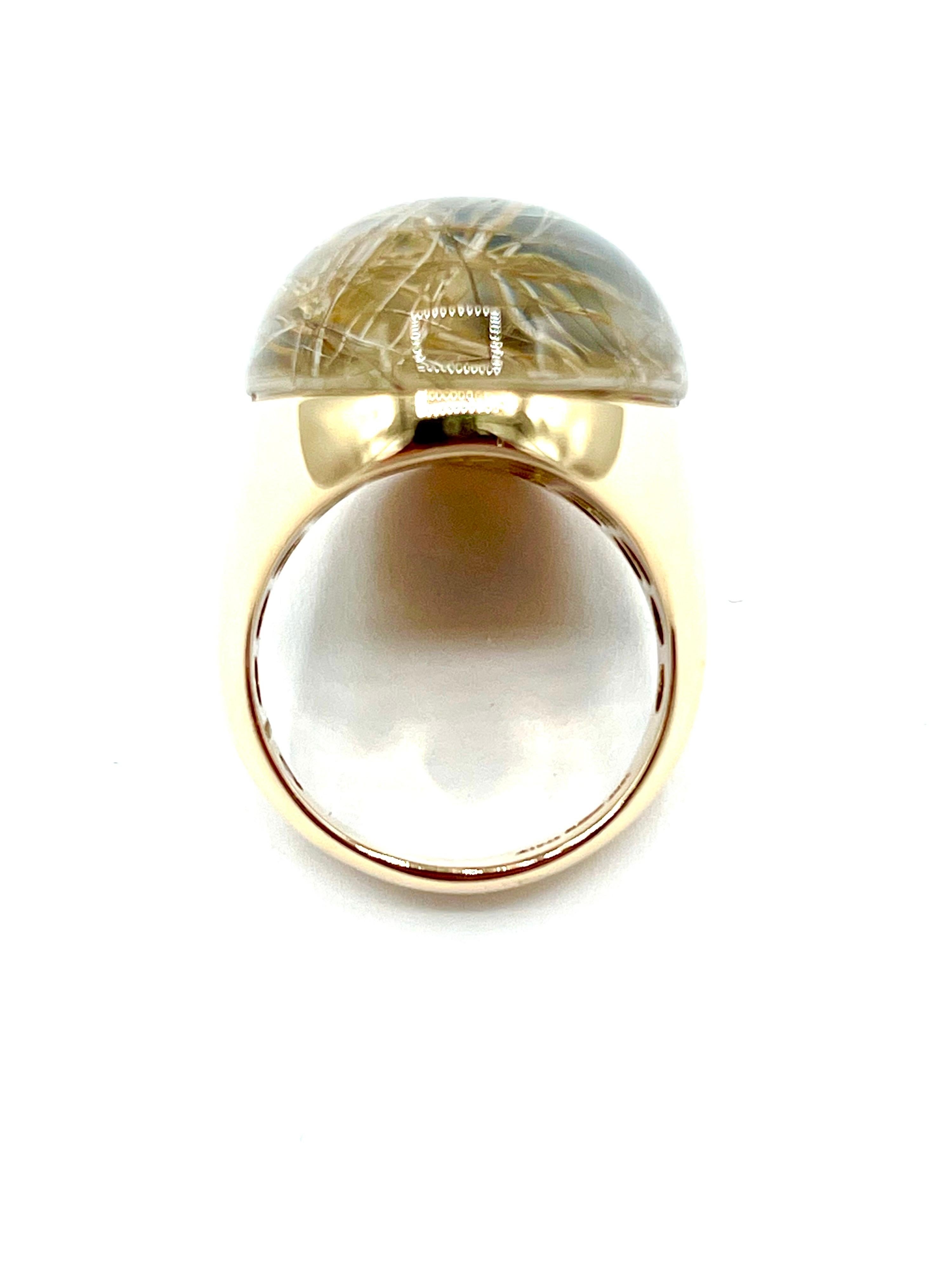 Cabochon Roberto Coin Rutilated Quartz and Rose Gold Cocktail Ring For Sale