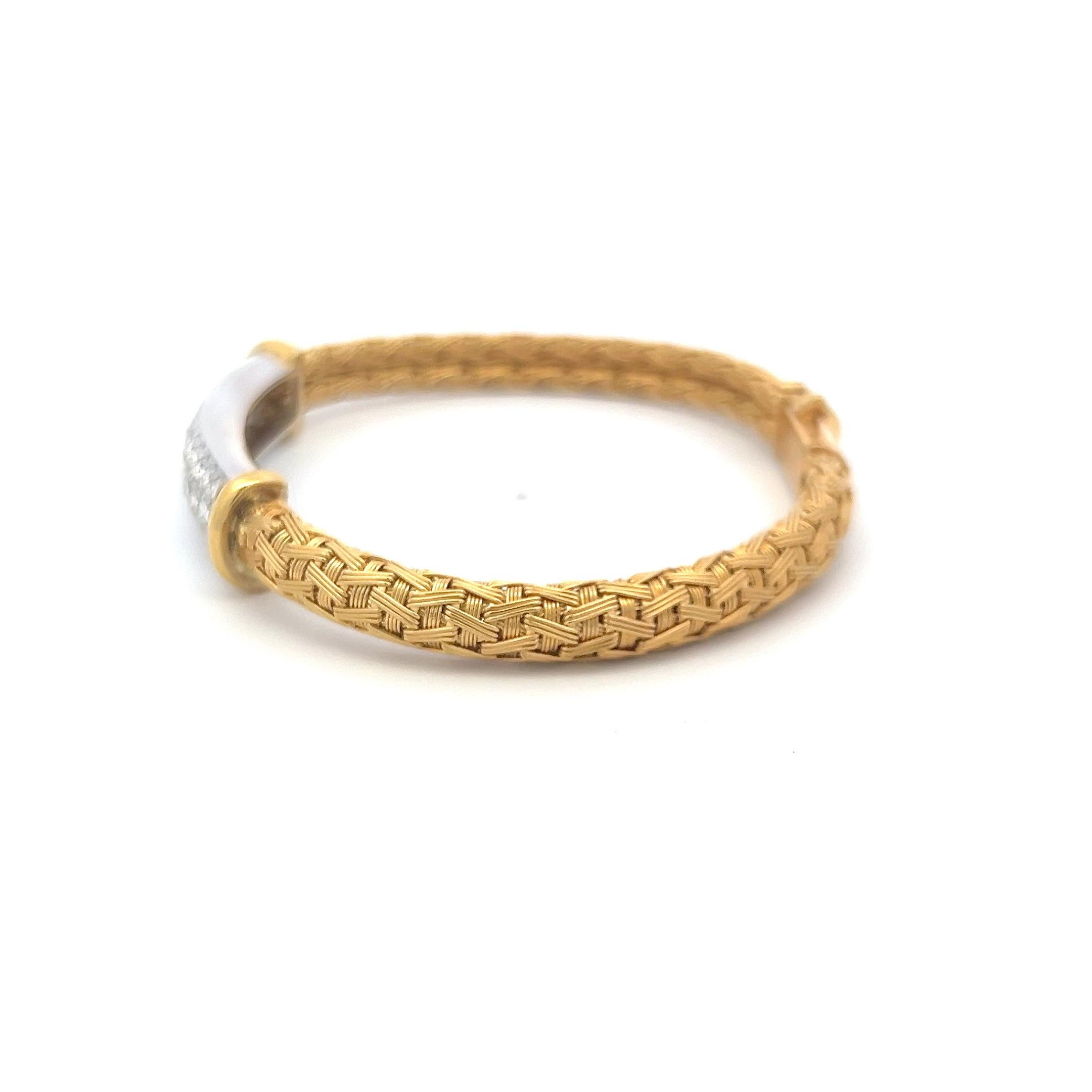 Women's Roberto Coin 2.50 Carat Round Brilliant Diamond 18K Yellow Gold Woven Bracelet For Sale