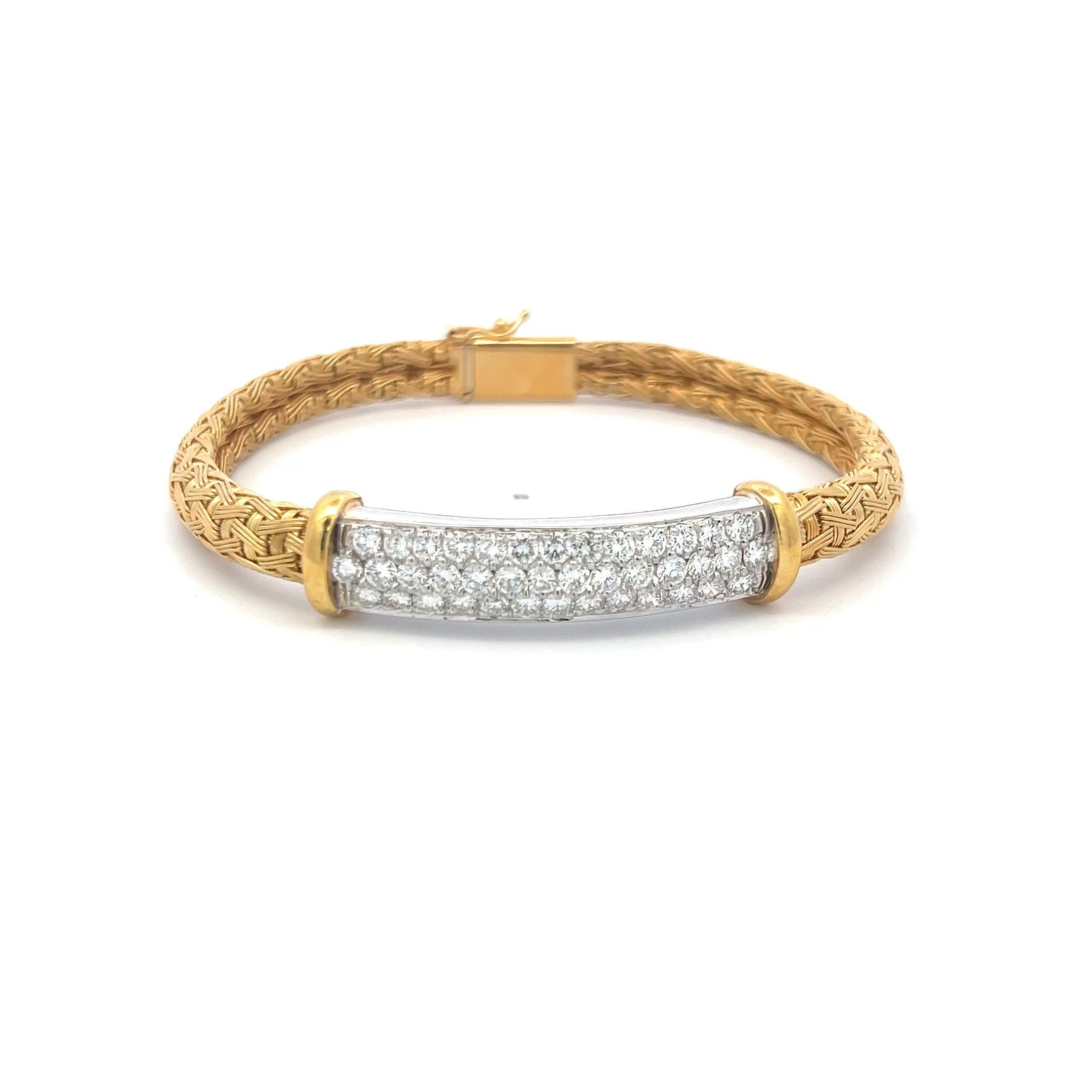 Roberto Coin 2.50 Carat Round Brilliant Diamond 18K Yellow Gold Woven Bracelet For Sale 1