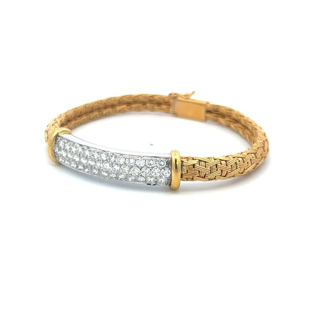Roberto Coin 2.50 Carat Round Brilliant Diamond 18K Yellow Gold Woven Bracelet For Sale 2