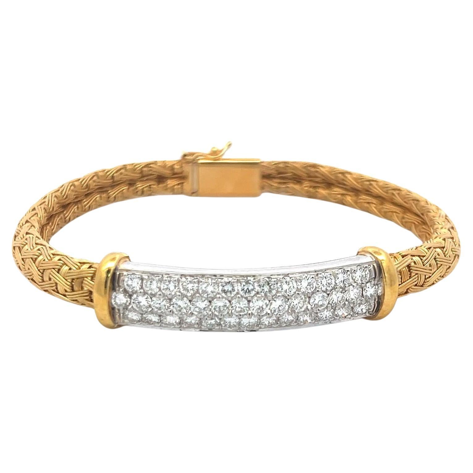 Roberto Coin 2.50 Carat Round Brilliant Diamond 18K Yellow Gold Woven Bracelet