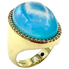 Roberto Coin Bague cocktail en diamants champagne et topaze bleue cabochon de 26,18 carats