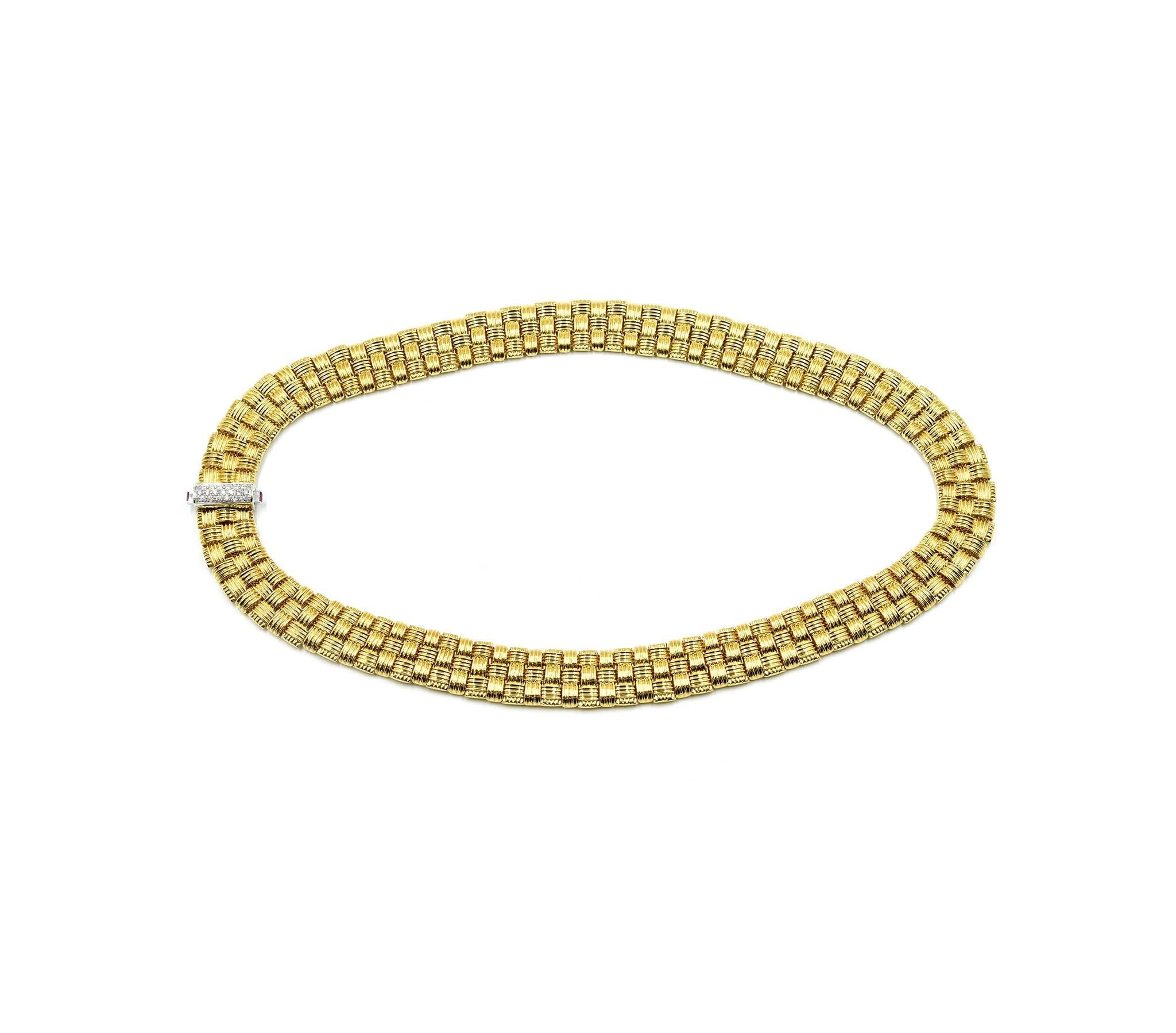 Round Cut Roberto Coin Three-Row Diamond 18 Karat Yellow Gold Collar Necklace