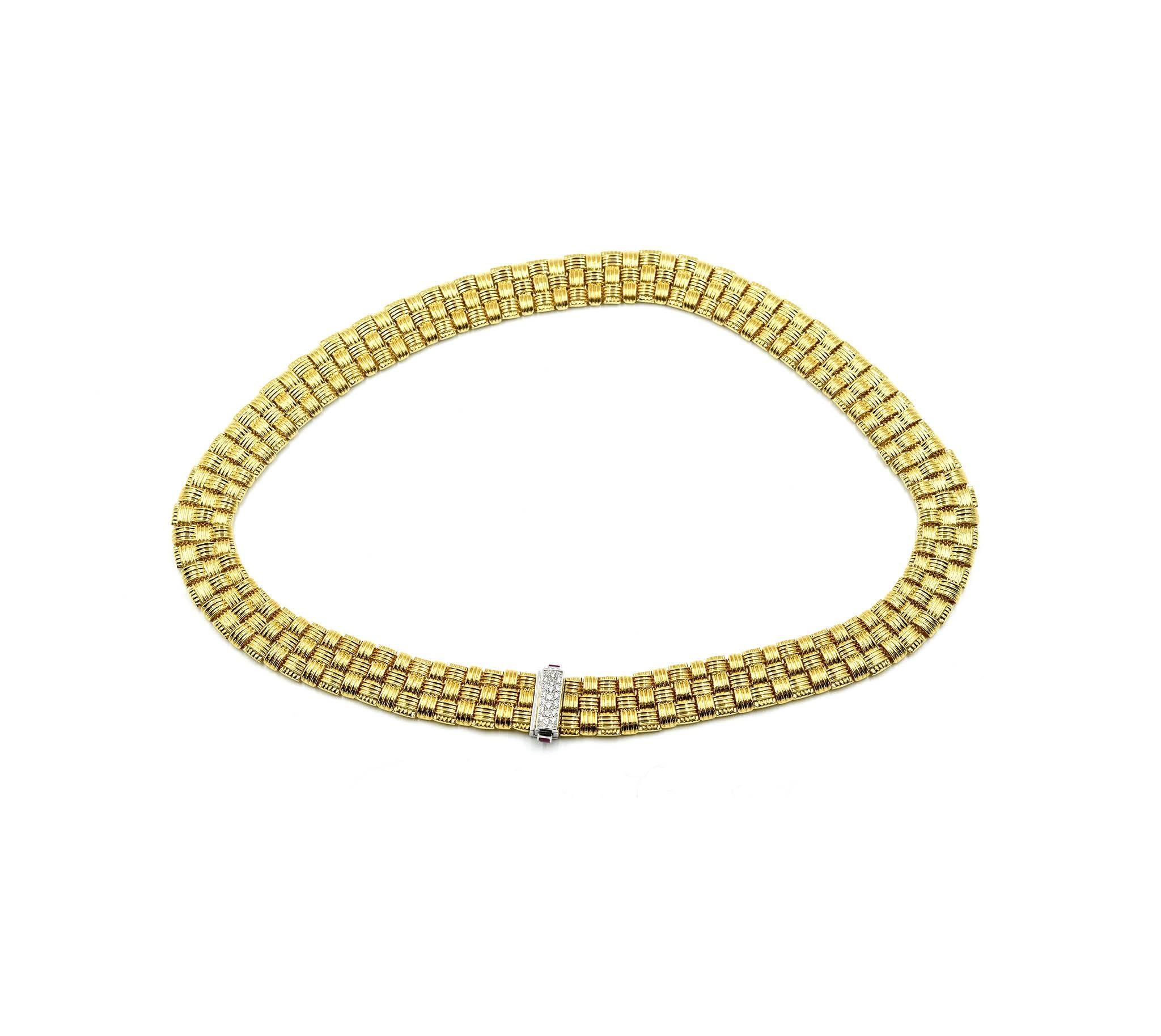 Roberto Coin Three-Row Diamond 18 Karat Yellow Gold Collar Necklace In Excellent Condition In Scottsdale, AZ