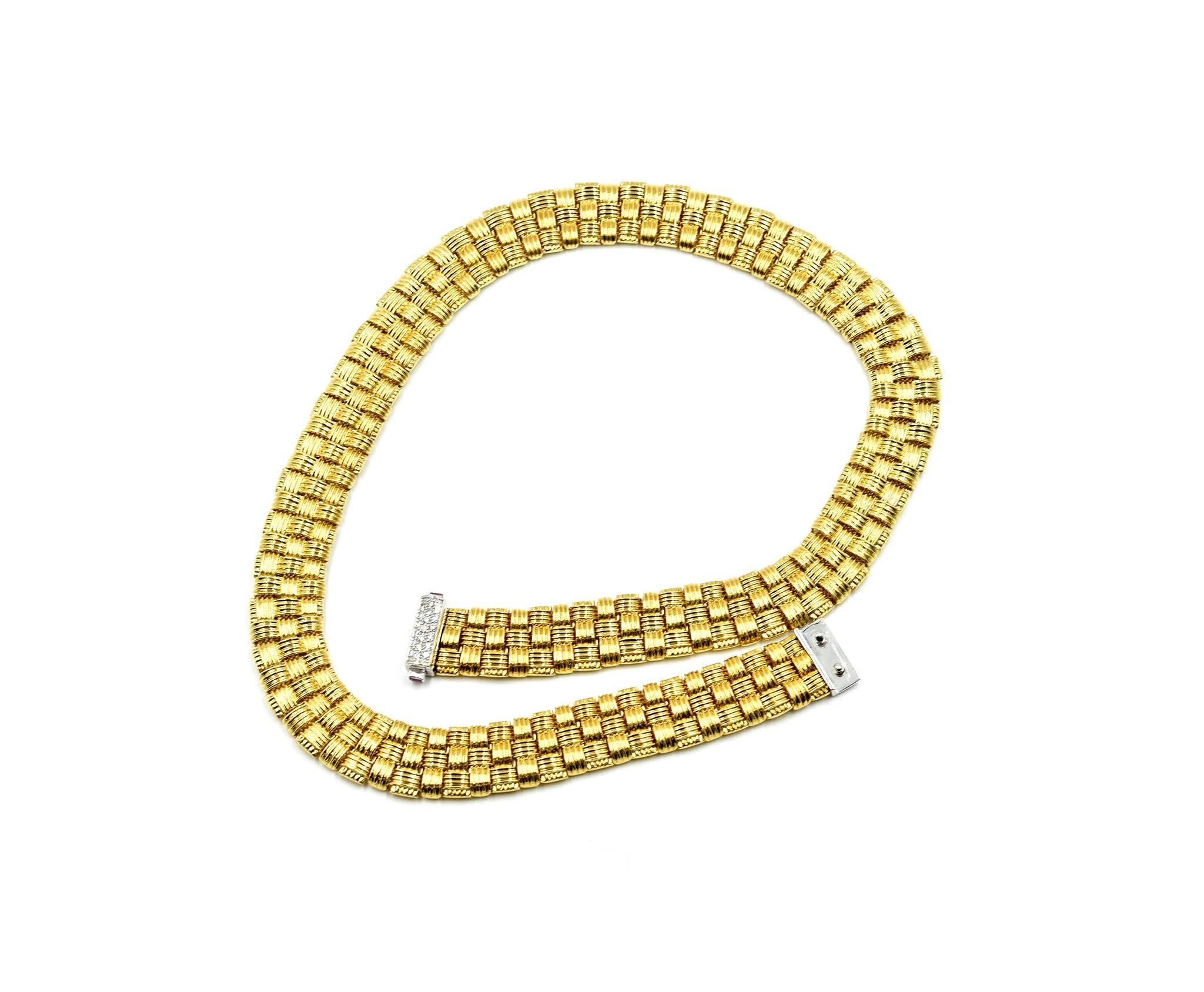 Women's Roberto Coin Three-Row Diamond 18 Karat Yellow Gold Collar Necklace