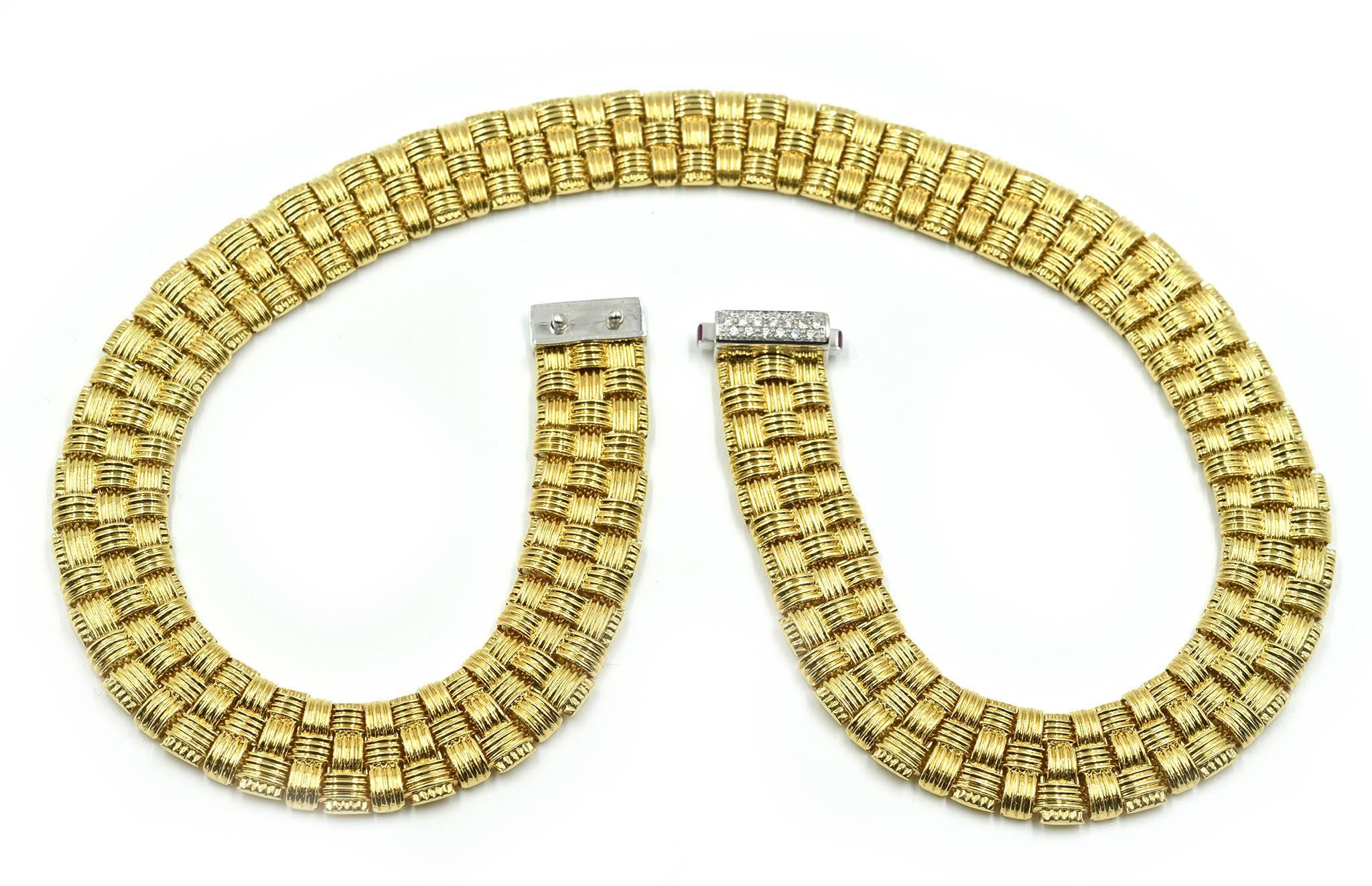 Roberto Coin Three-Row Diamond 18 Karat Yellow Gold Collar Necklace 1
