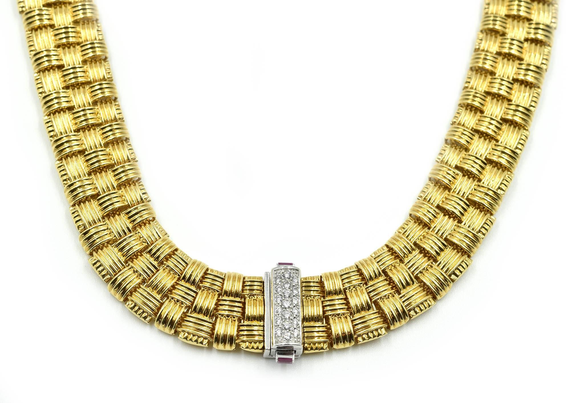 Roberto Coin Three-Row Diamond 18 Karat Yellow Gold Collar Necklace 2